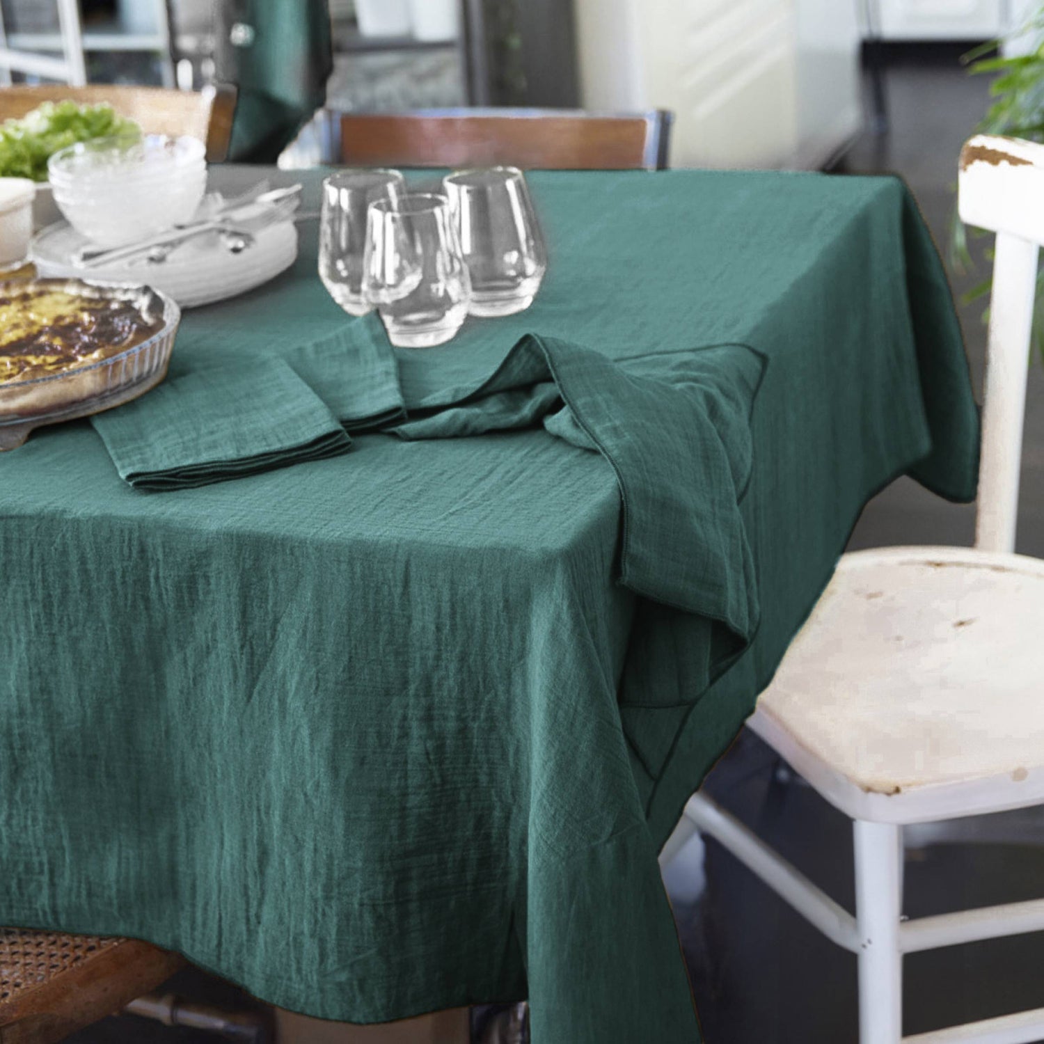 Duck blue rectangular muslin tablecloth