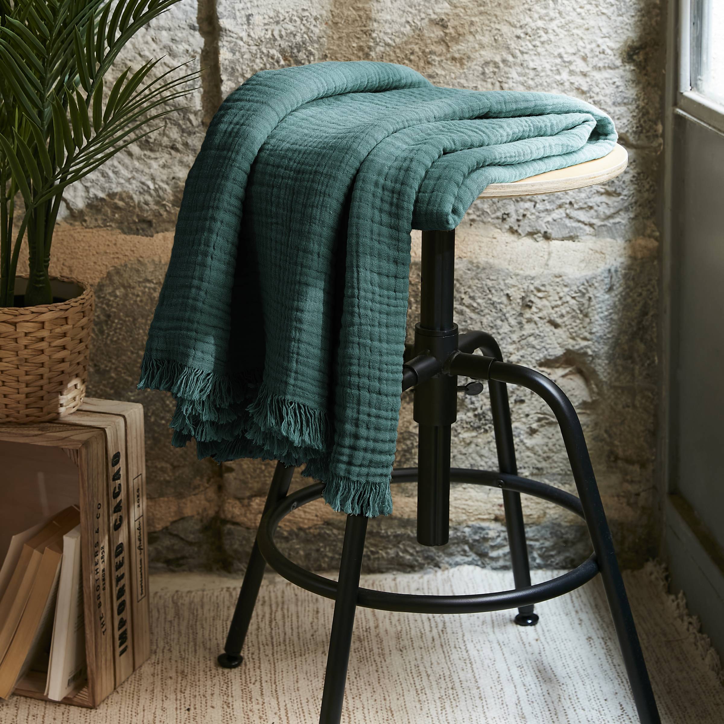 Duck blue muslin throw