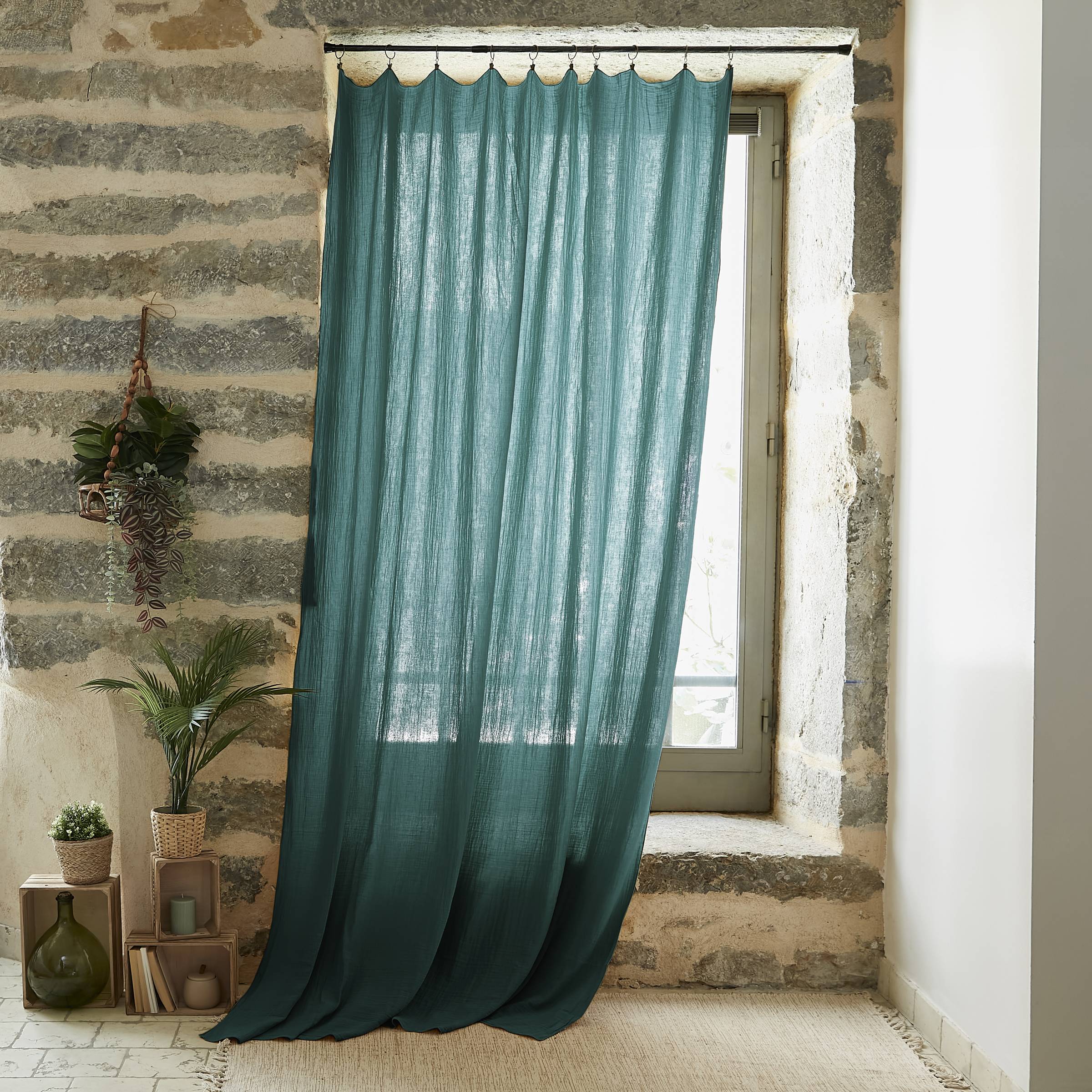 Duck blue adjustable muslin curtain