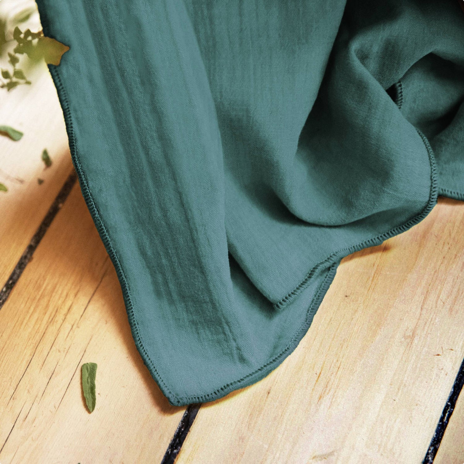 Duck blue muslin pencil pleat curtain
