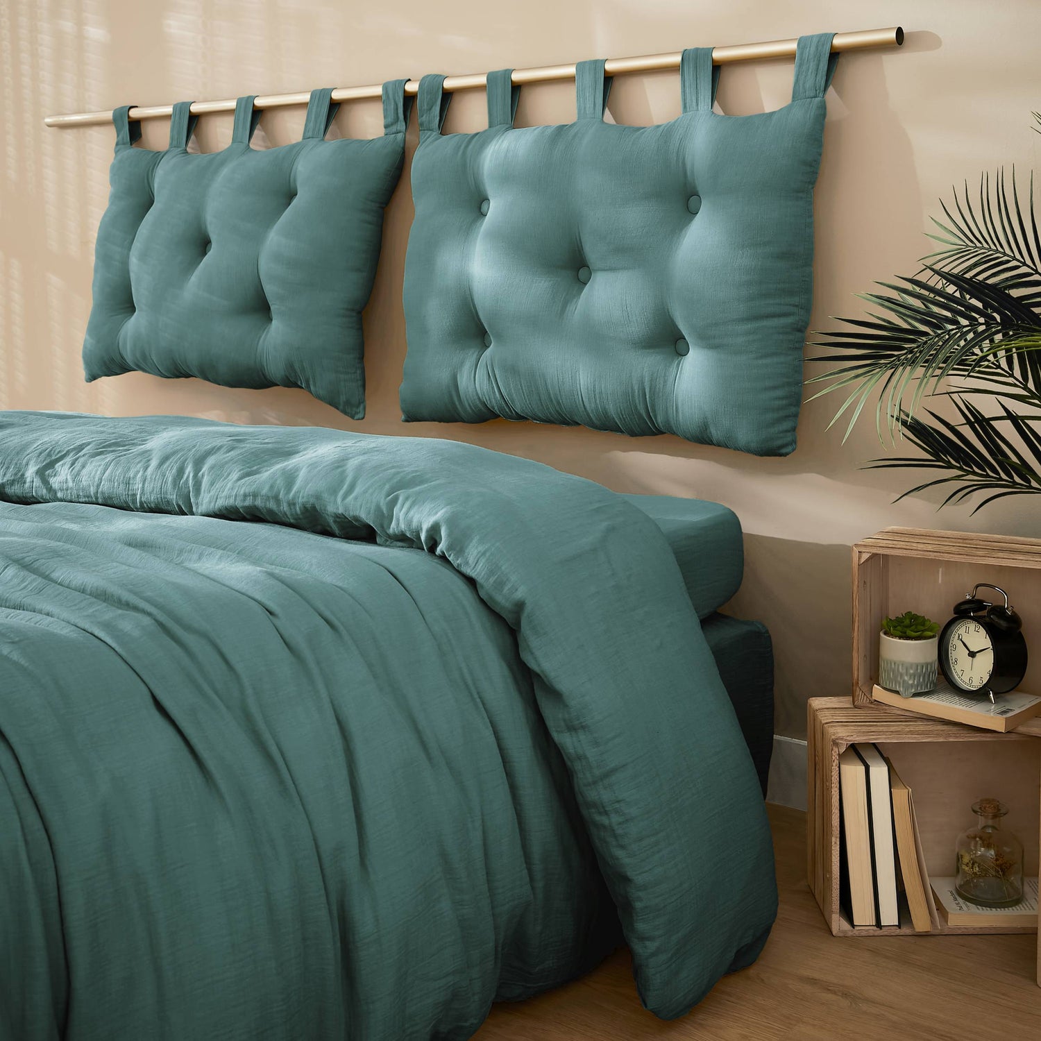 Duck blue muslin headboard