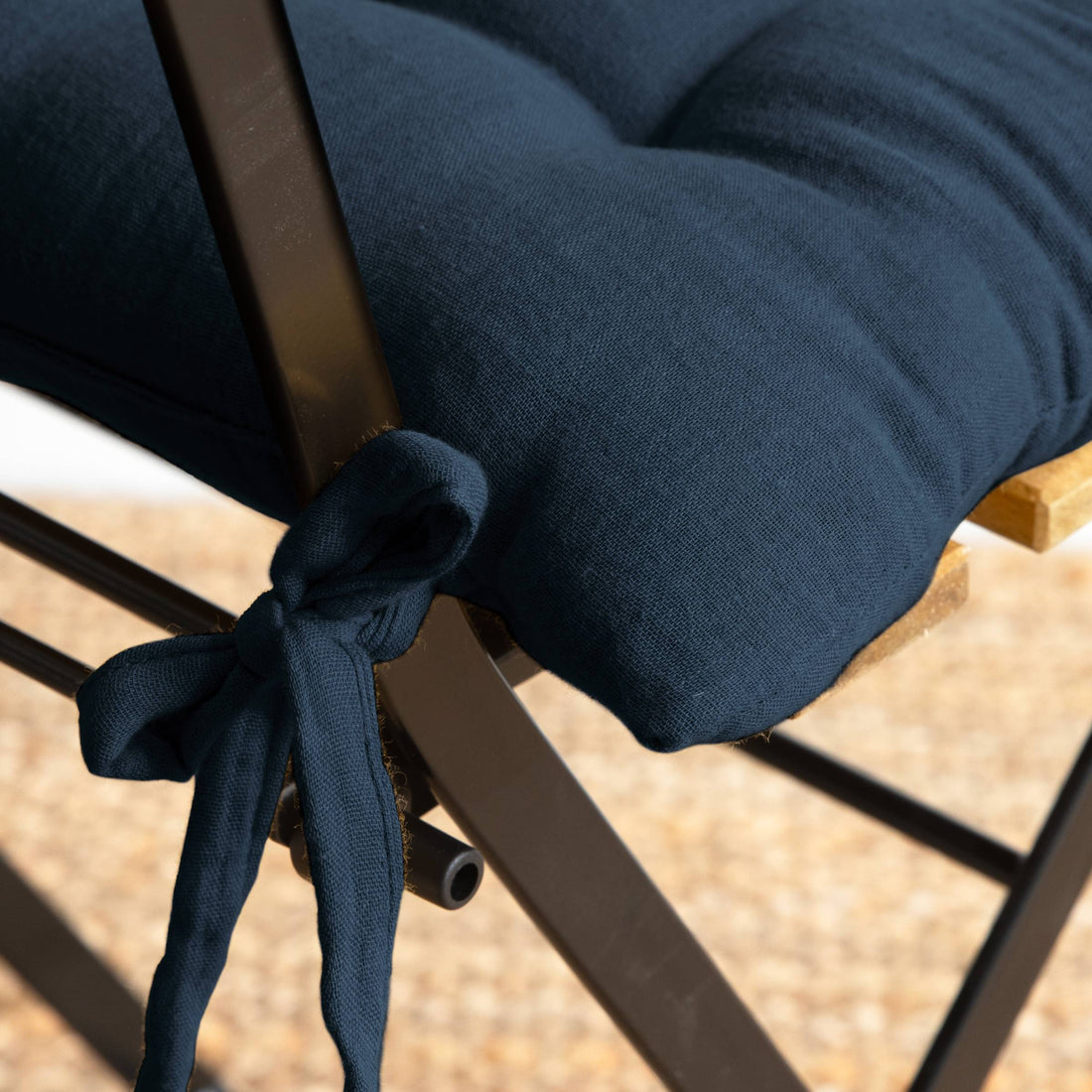 Midnight blue muslin chair cushion