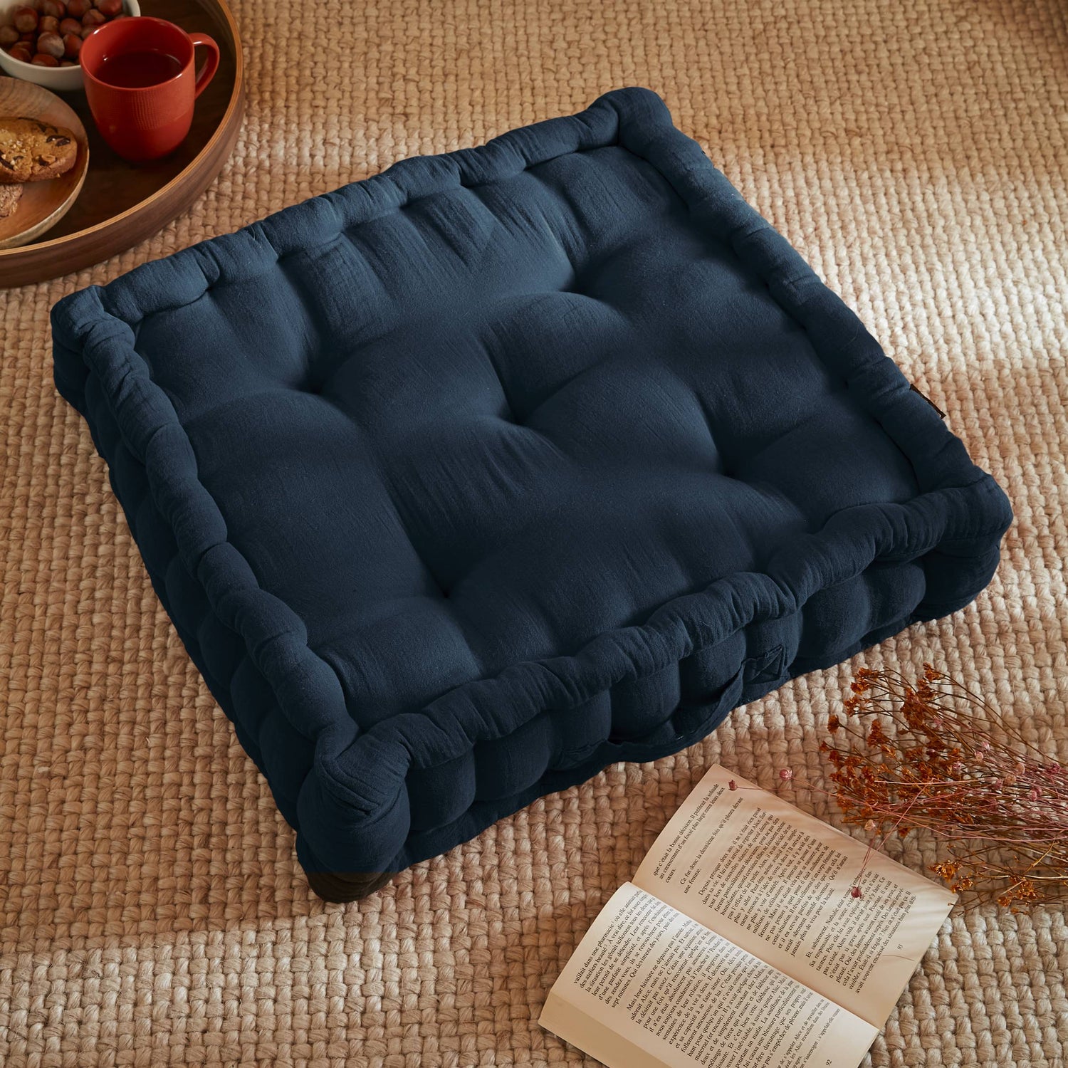Midnight blue muslin floor cushion