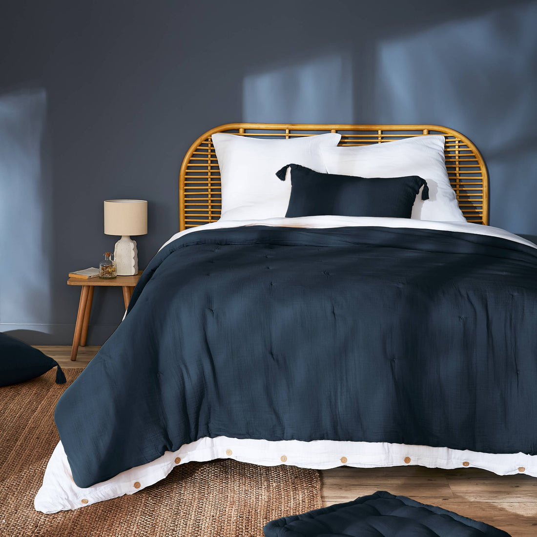Midnight blue muslin bedspread