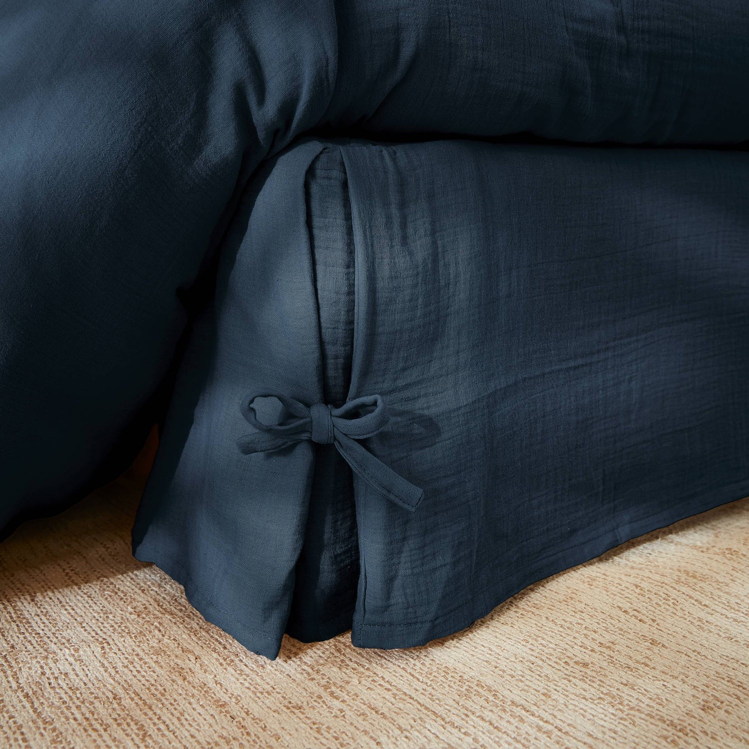 Midnight blue muslin bed skirt