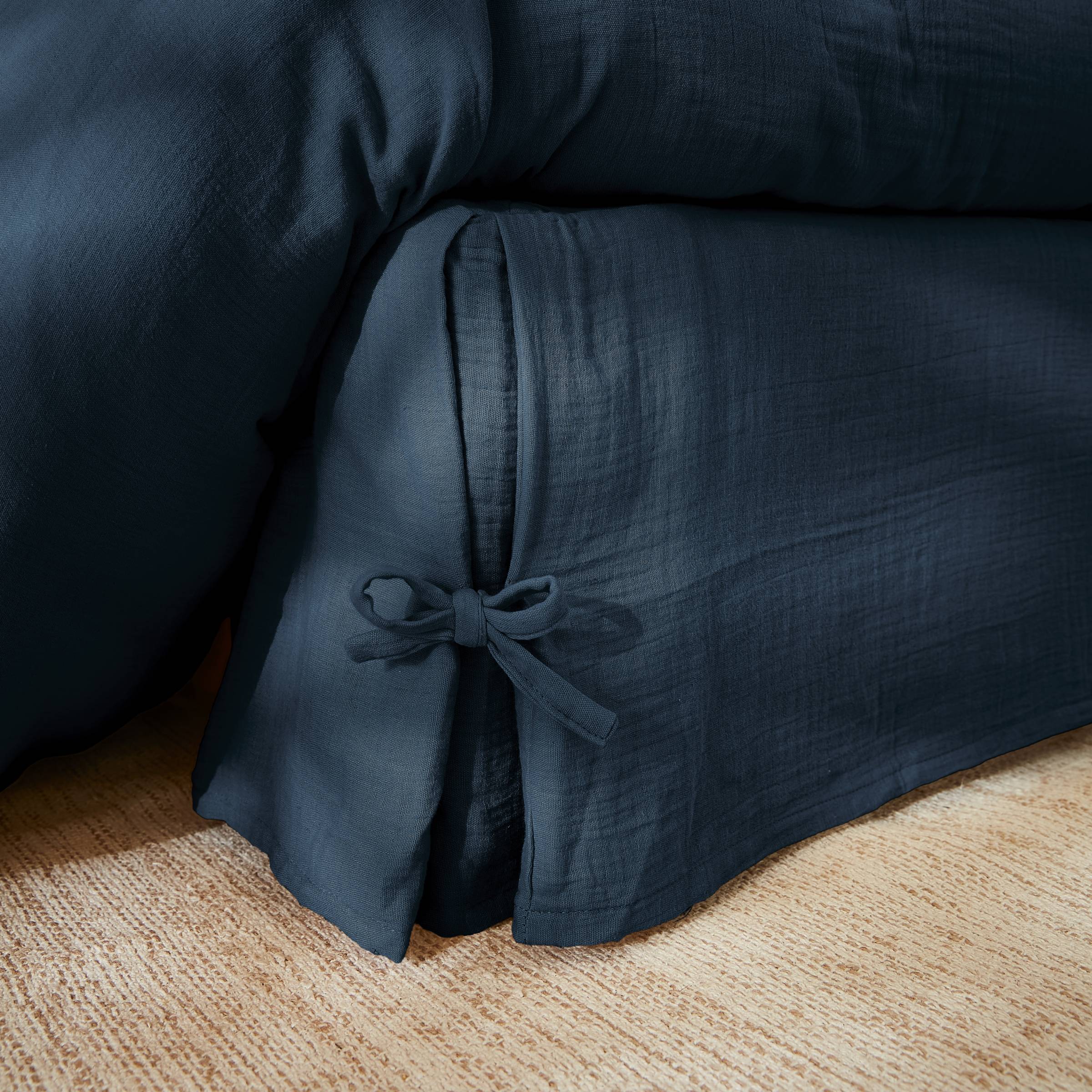Midnight blue muslin bed skirt