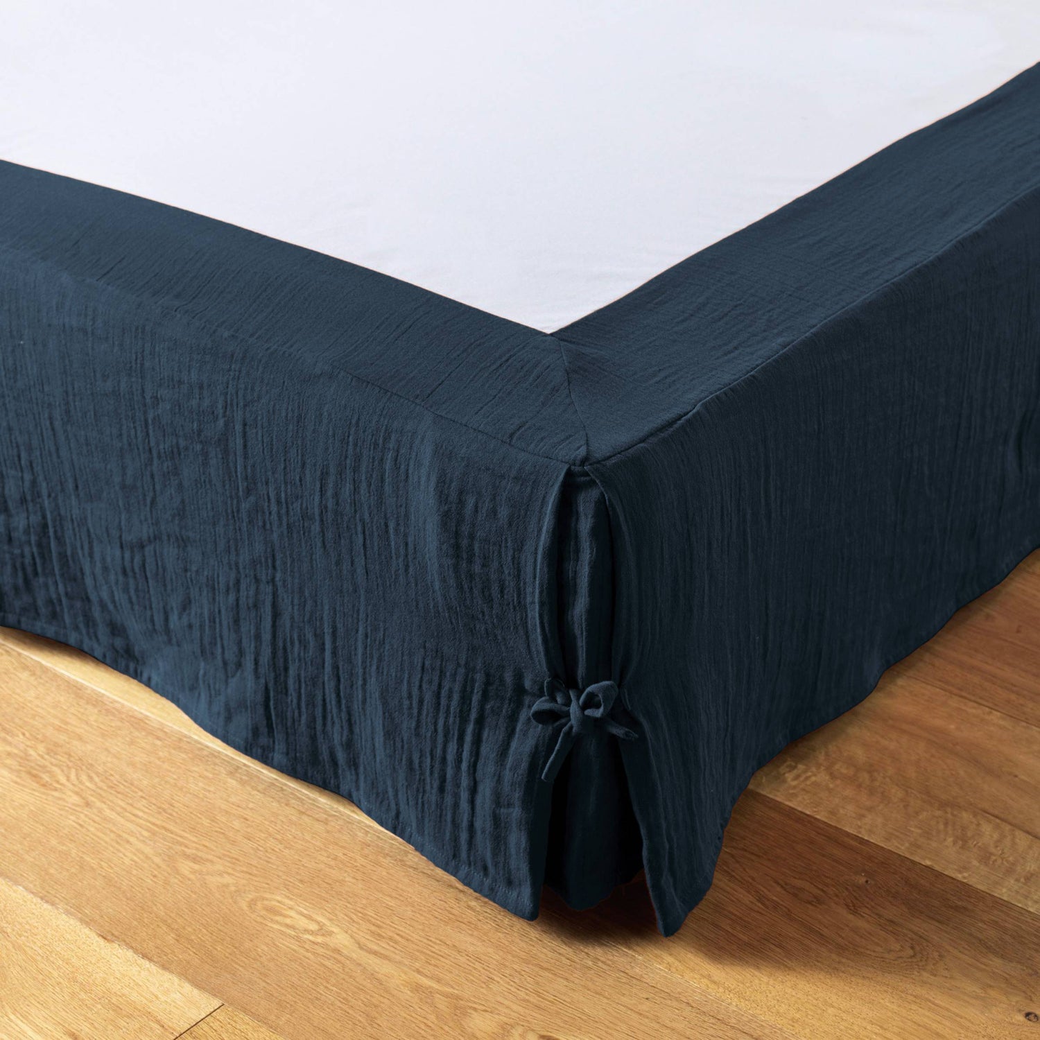 Midnight blue muslin bed skirt