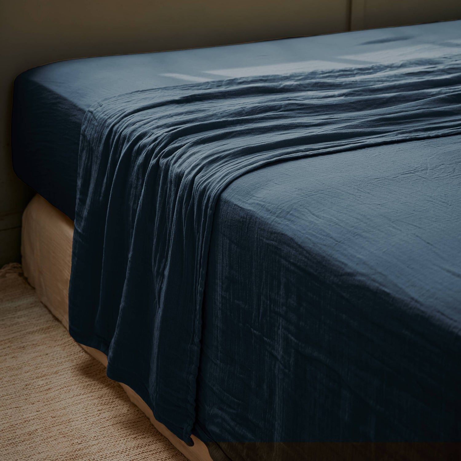 Midnight blue muslin flat sheet