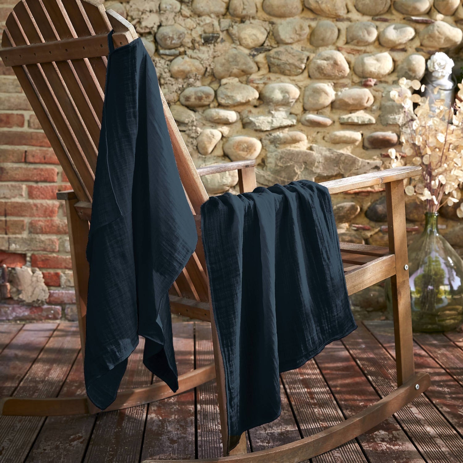 Midnight blue muslin hand towel - set of 2