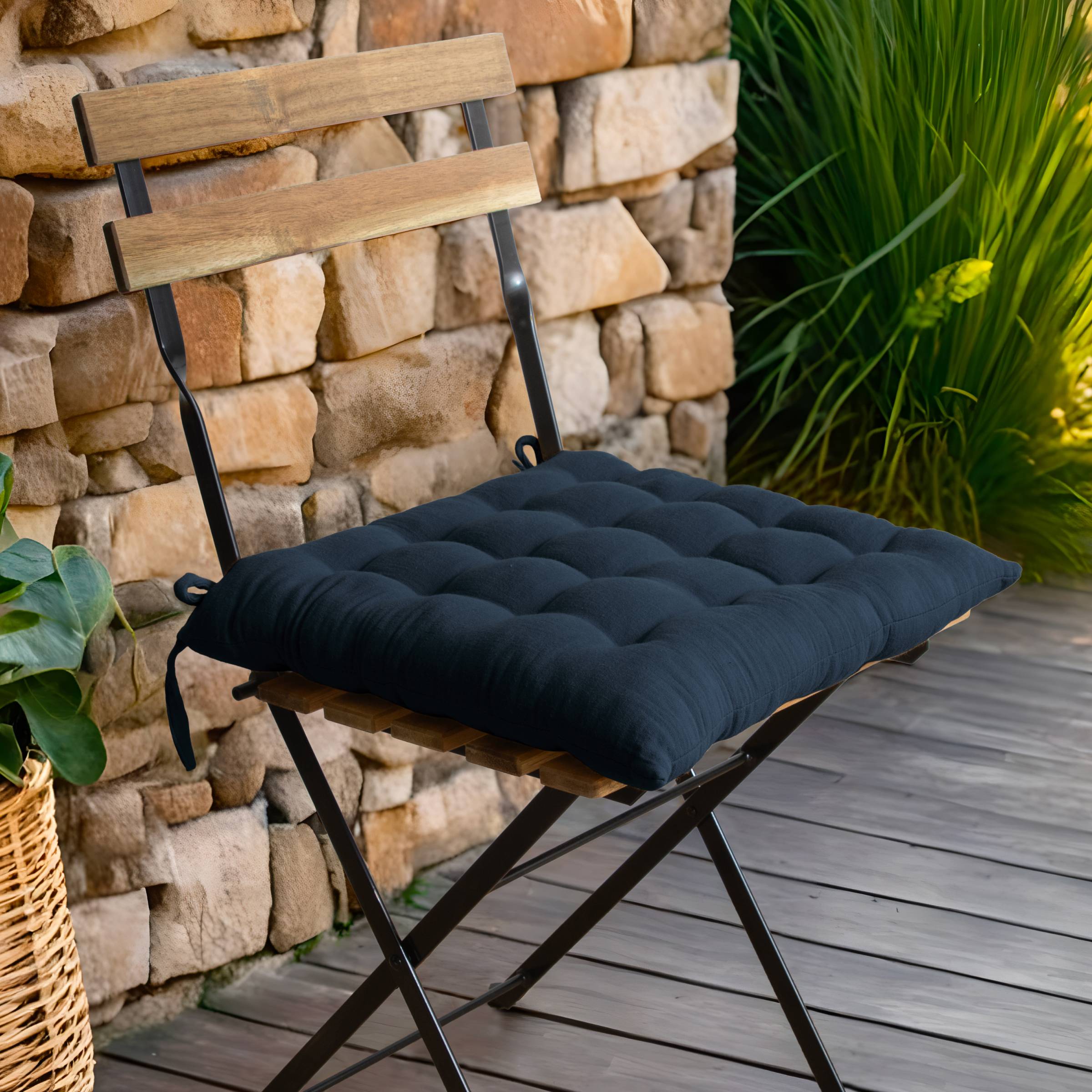 Midnight blue muslin chair cushion