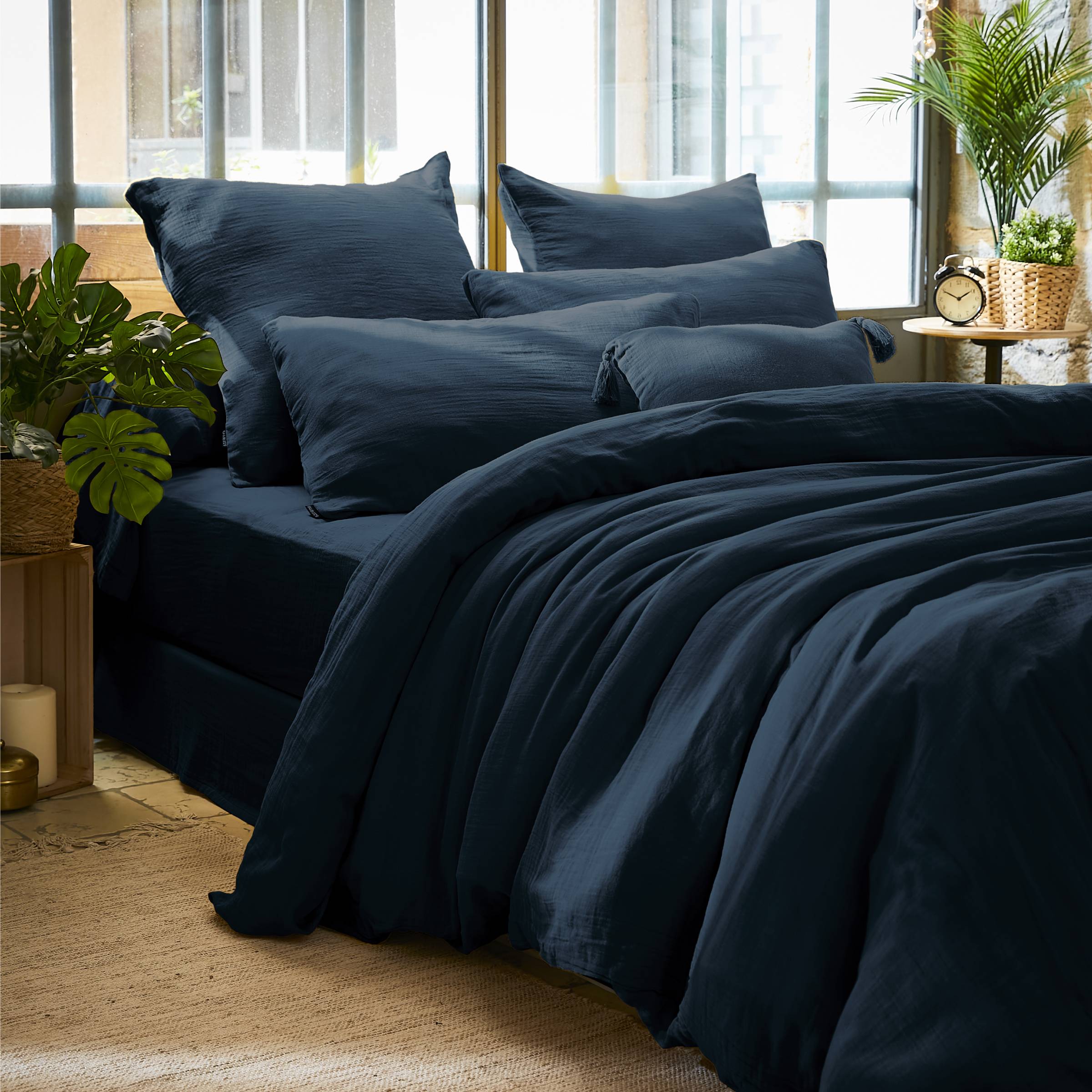 Midnight blue muslin duvet cover