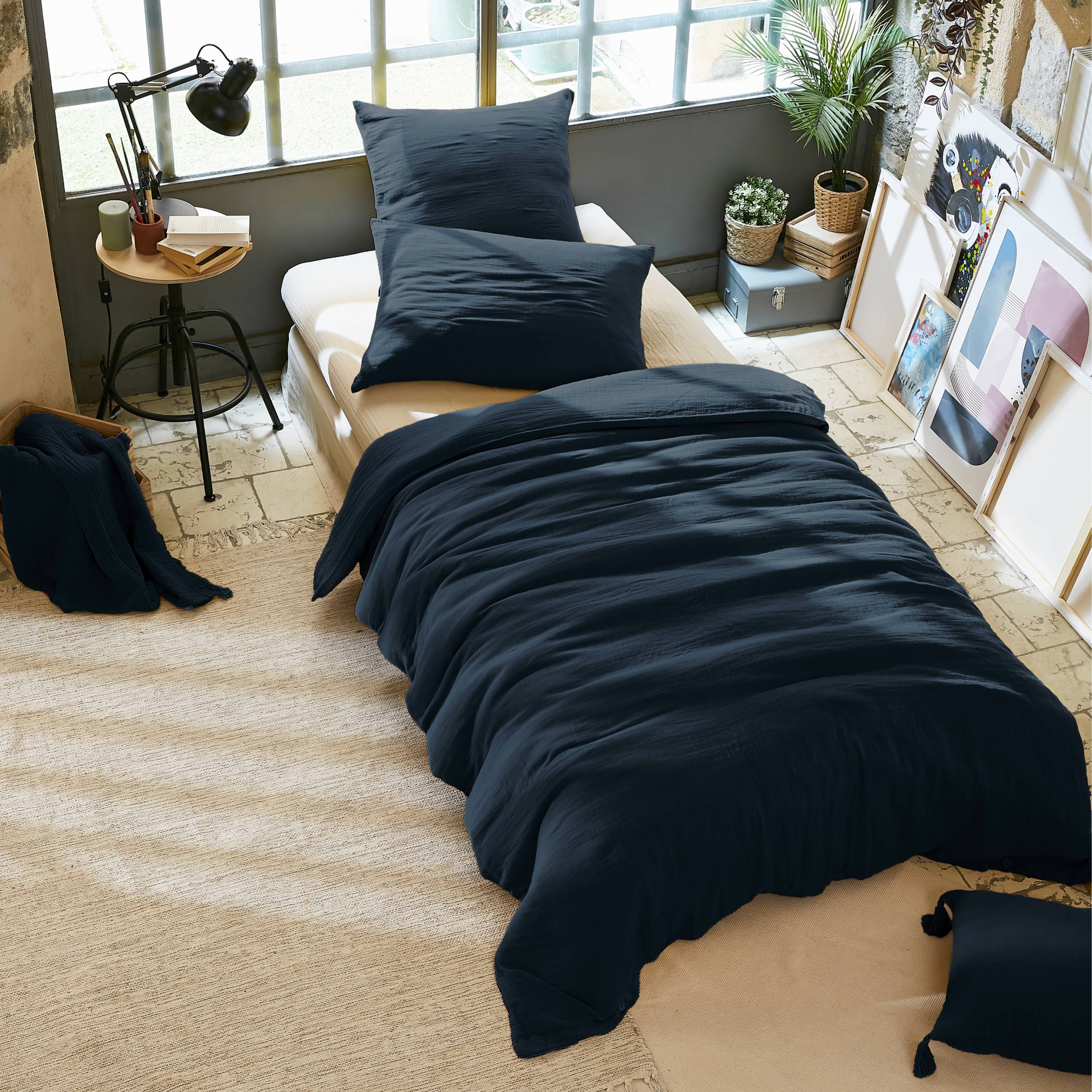 Midnight blue muslin duvet cover