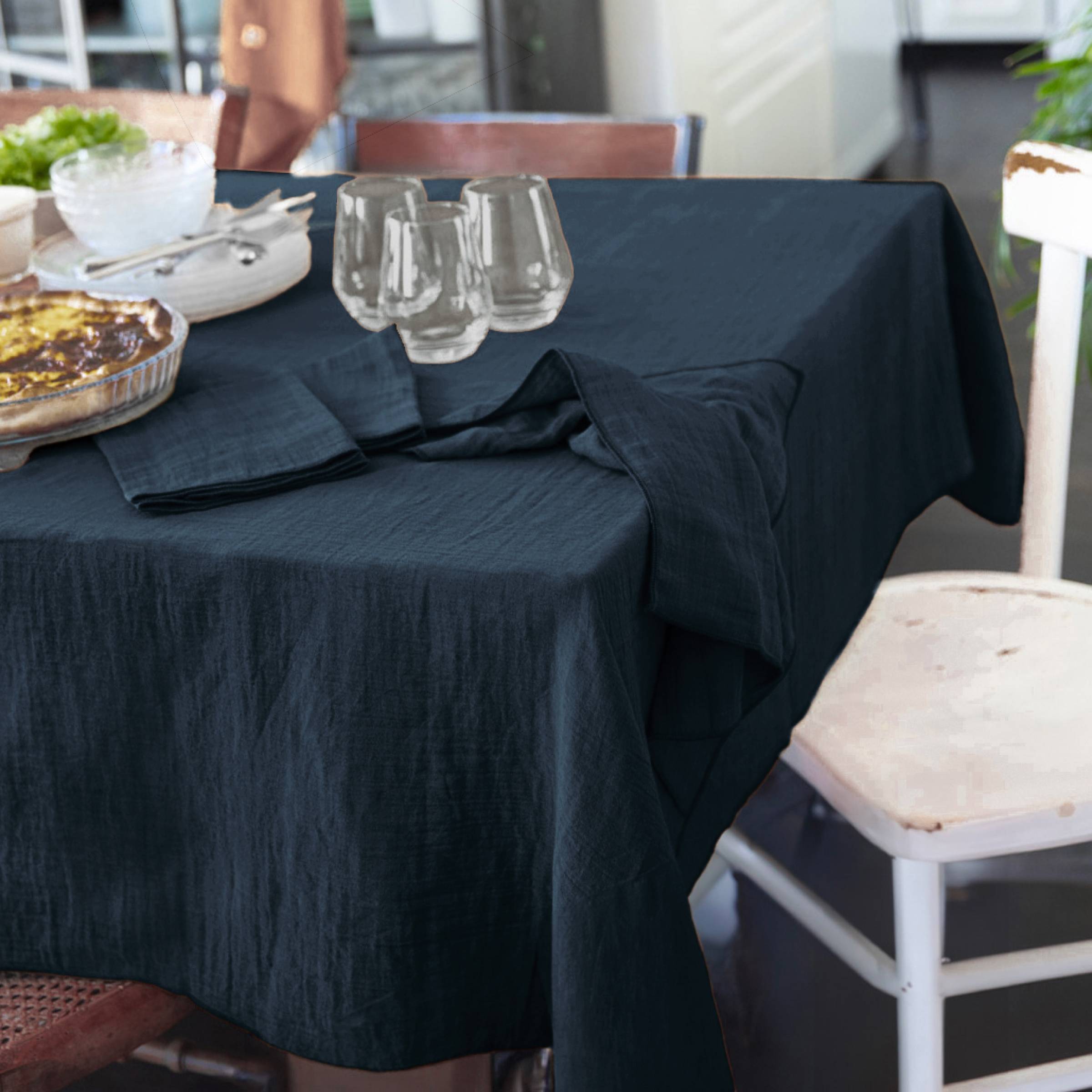 Midnight blue rectangular muslin tablecloth