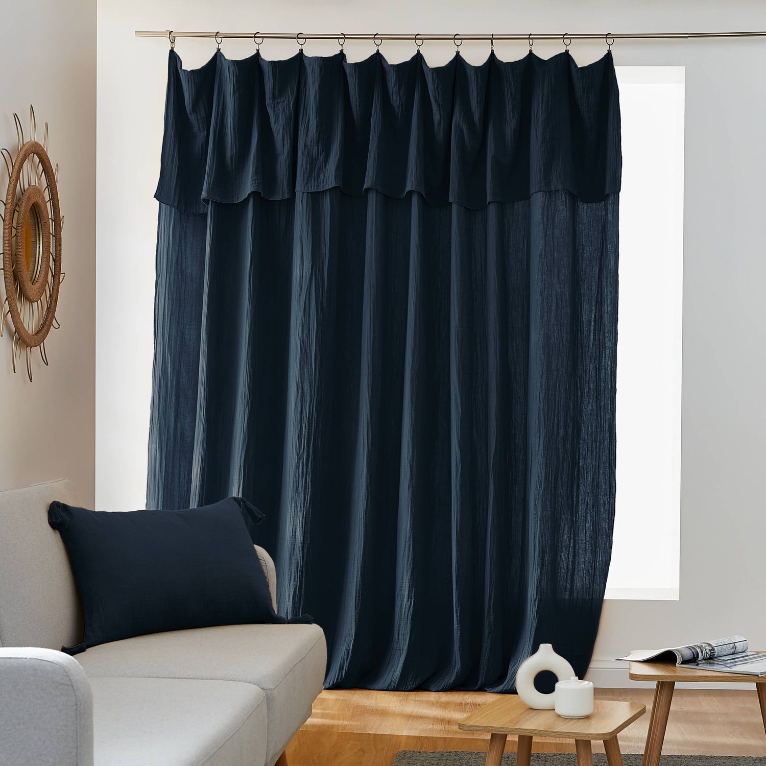 Midnight blue adjustable muslin curtain