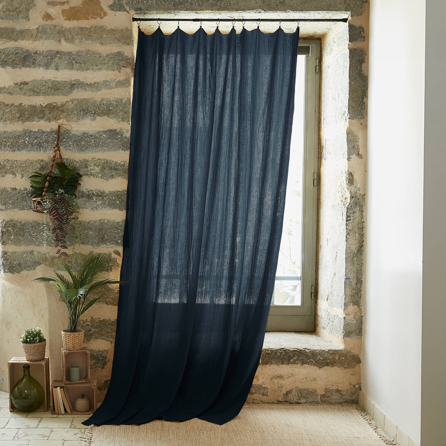 Midnight blue adjustable muslin curtain