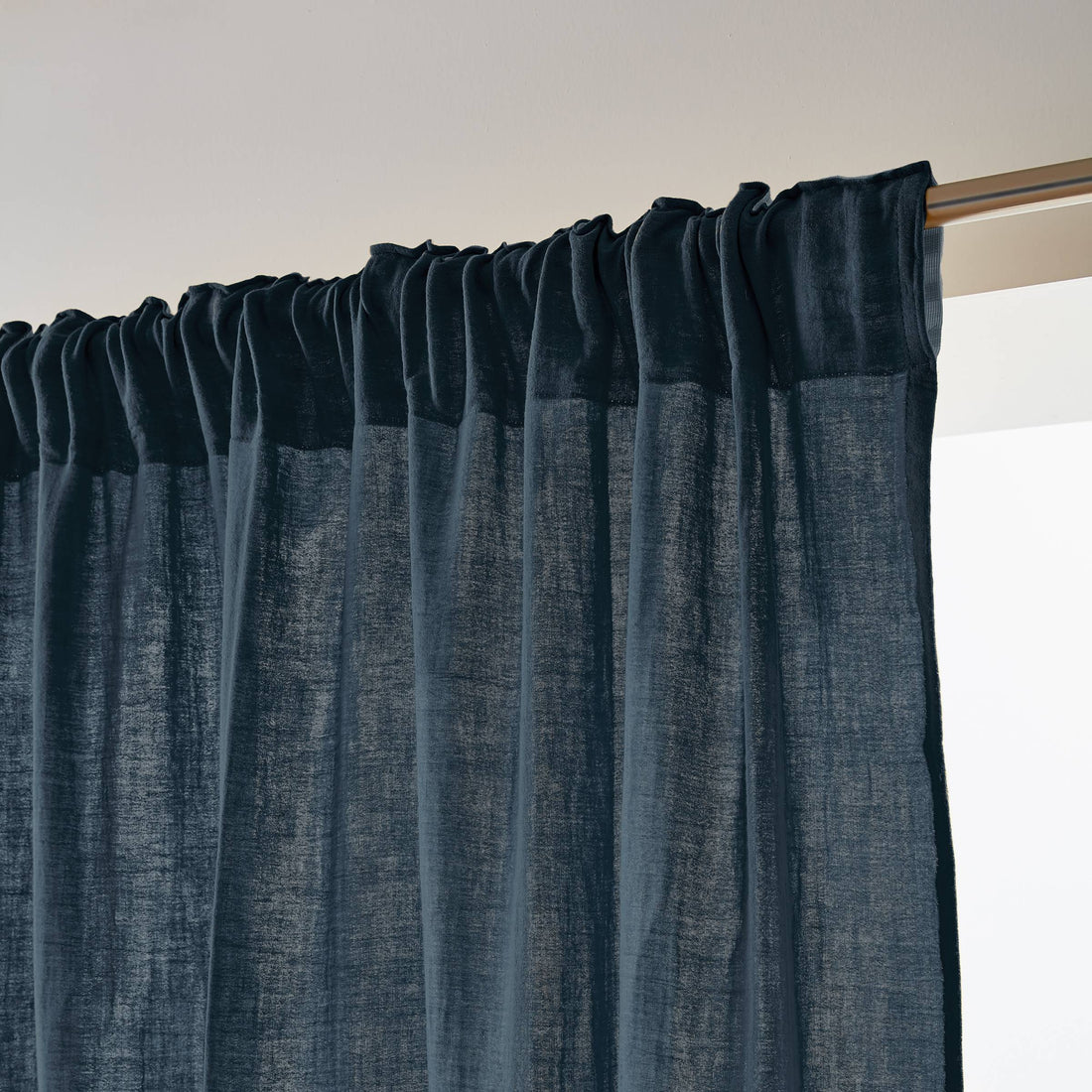 Midnight blue muslin pencil pleat curtain