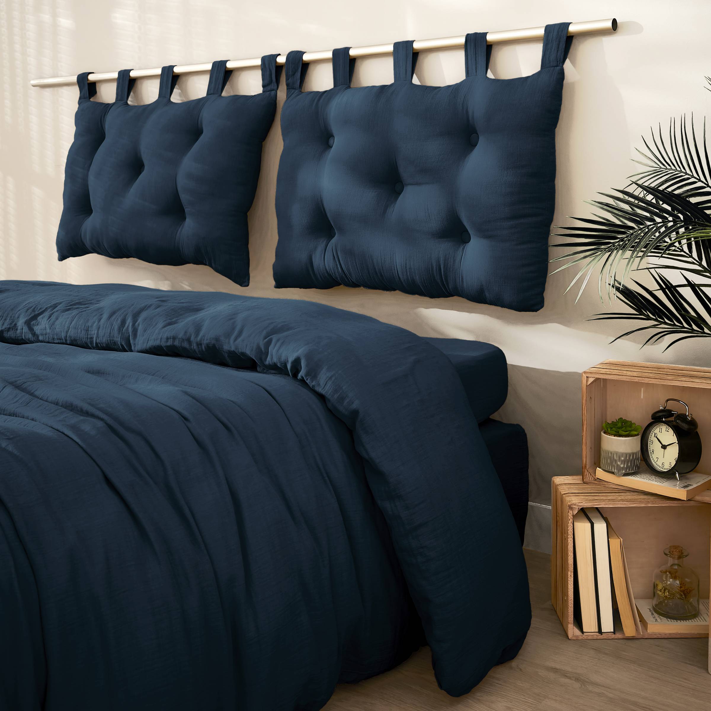 Midnight blue muslin headboard