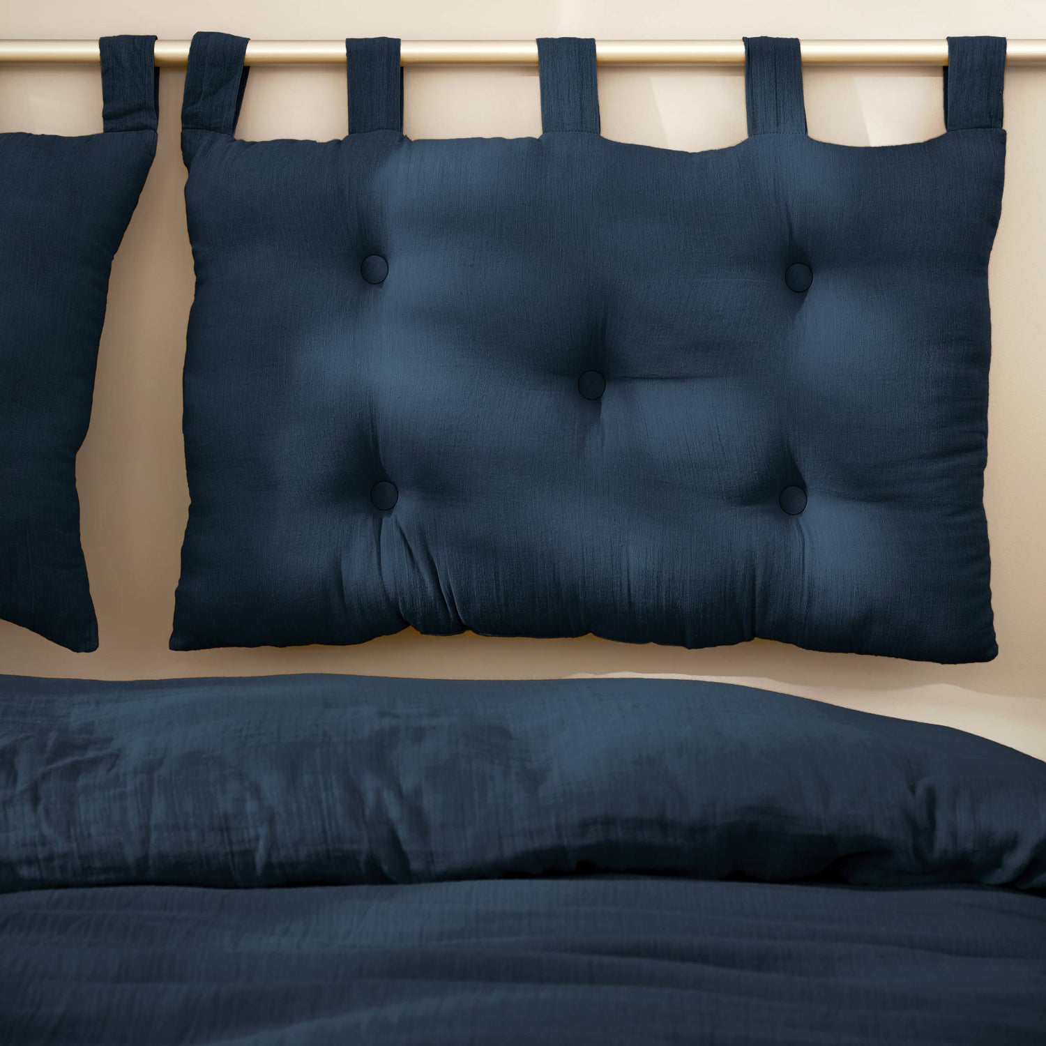 Midnight blue muslin headboard