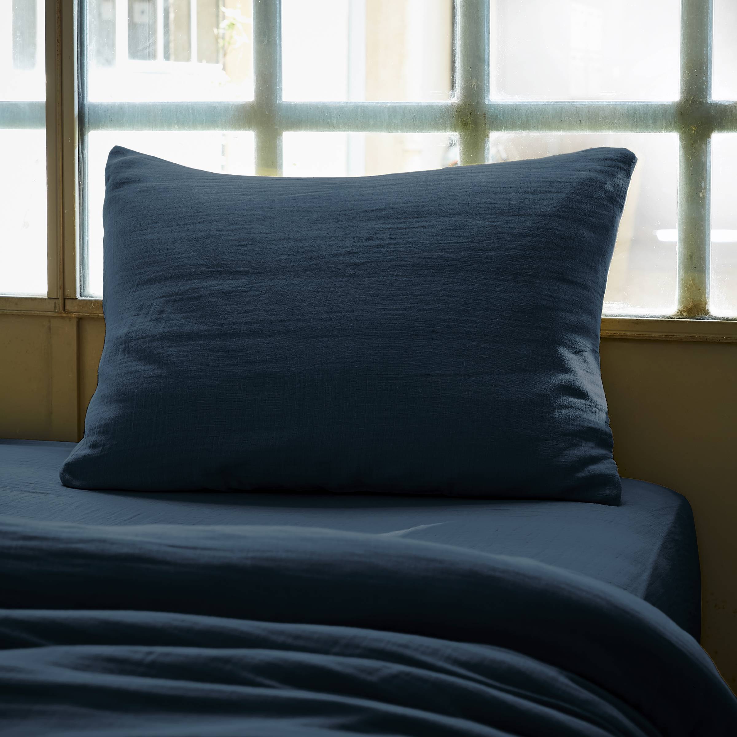 Midnight blue muslin pillowcase