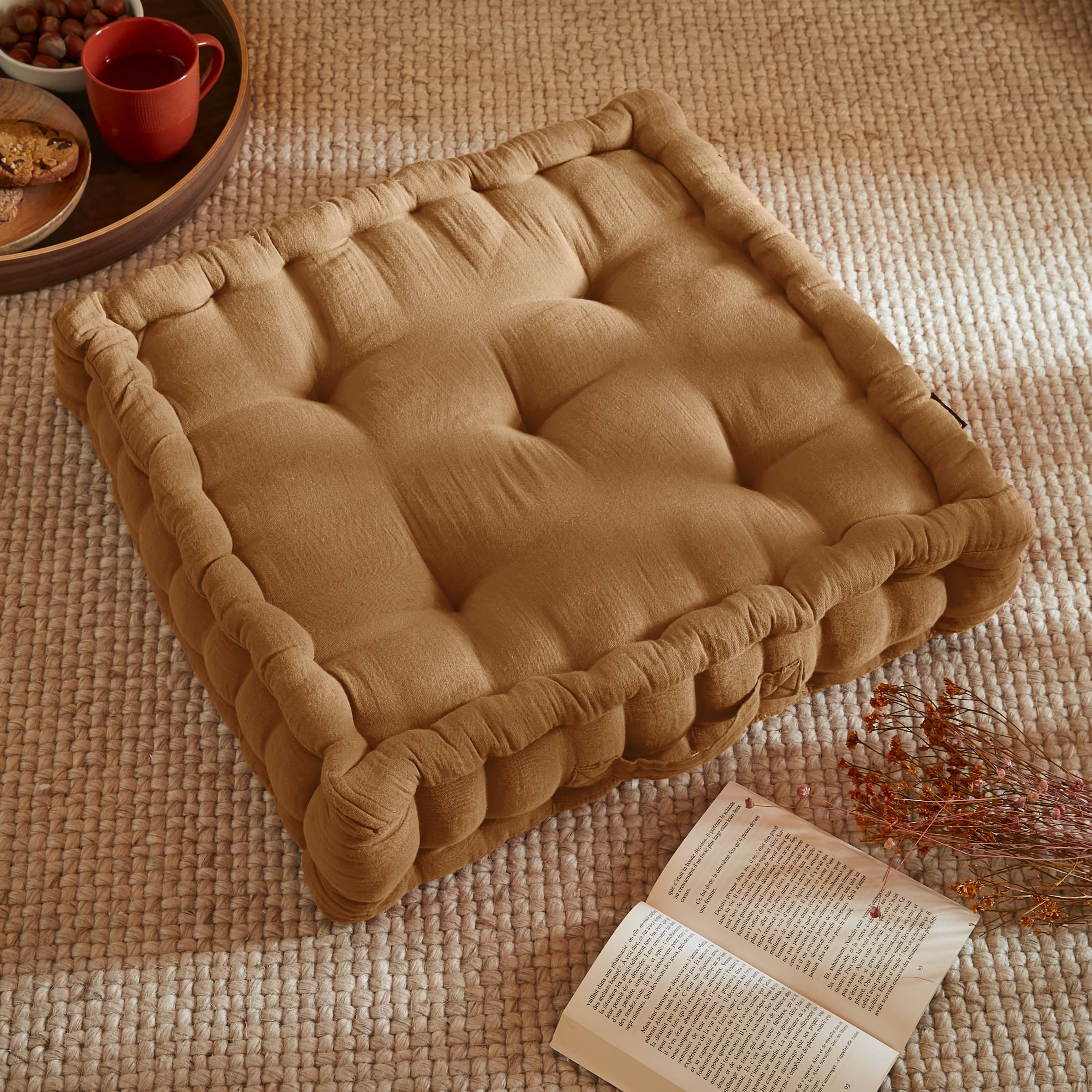 Camel muslin floor cushion