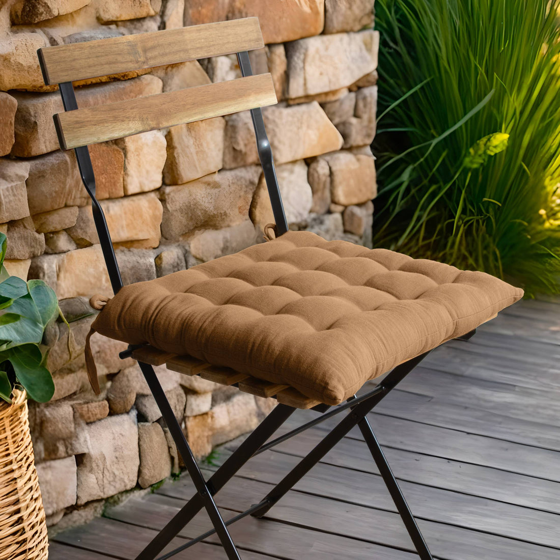 Camel muslin chair cushion