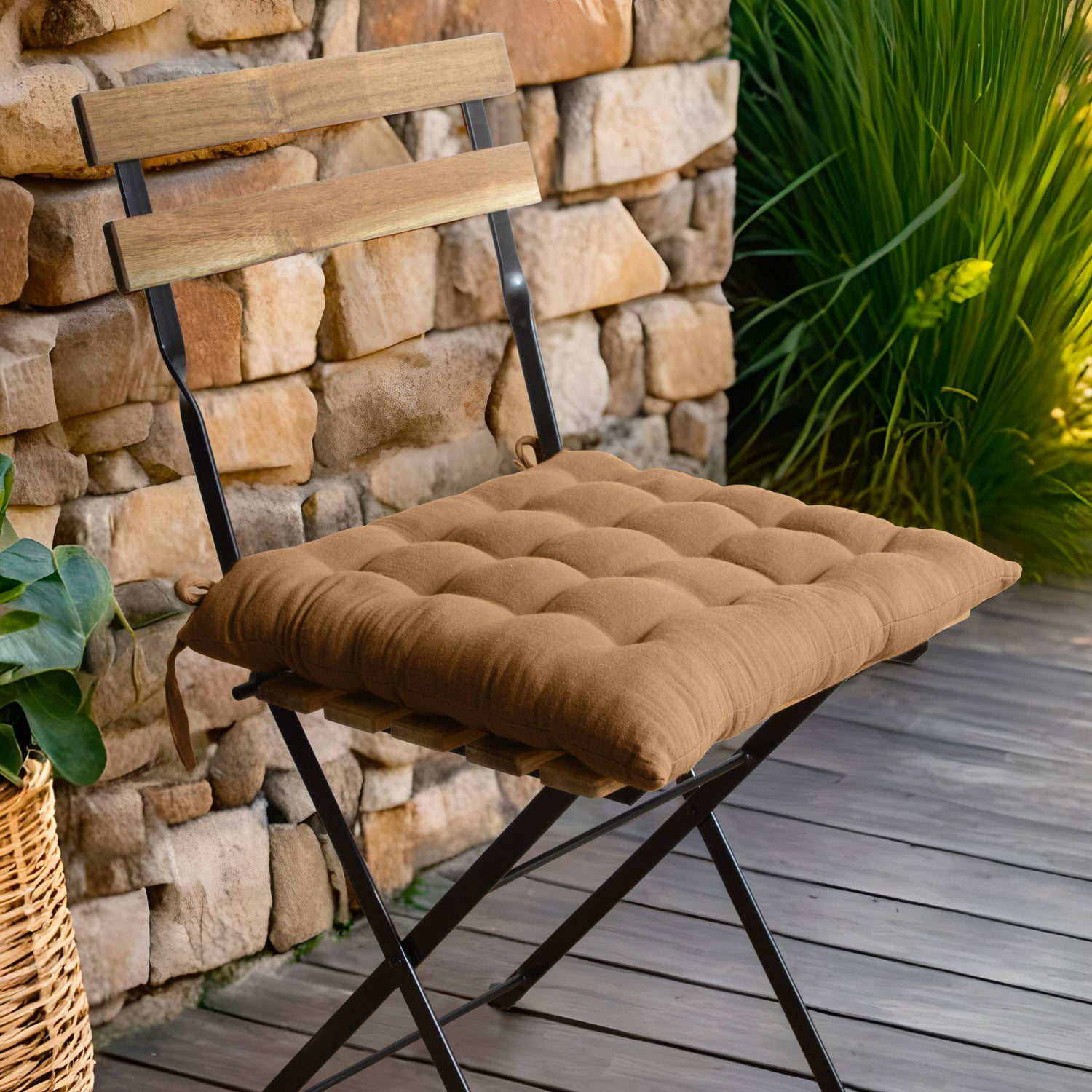 Camel muslin chair cushion