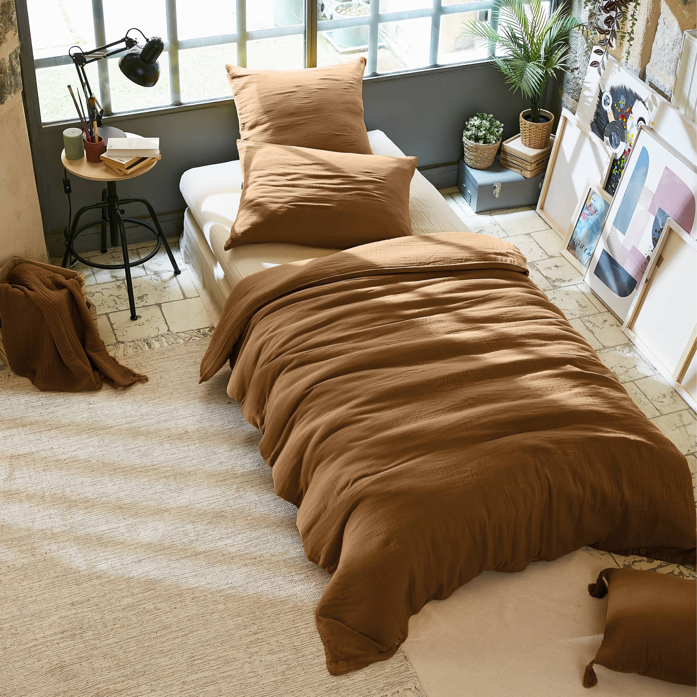 Camel muslin duvet cover