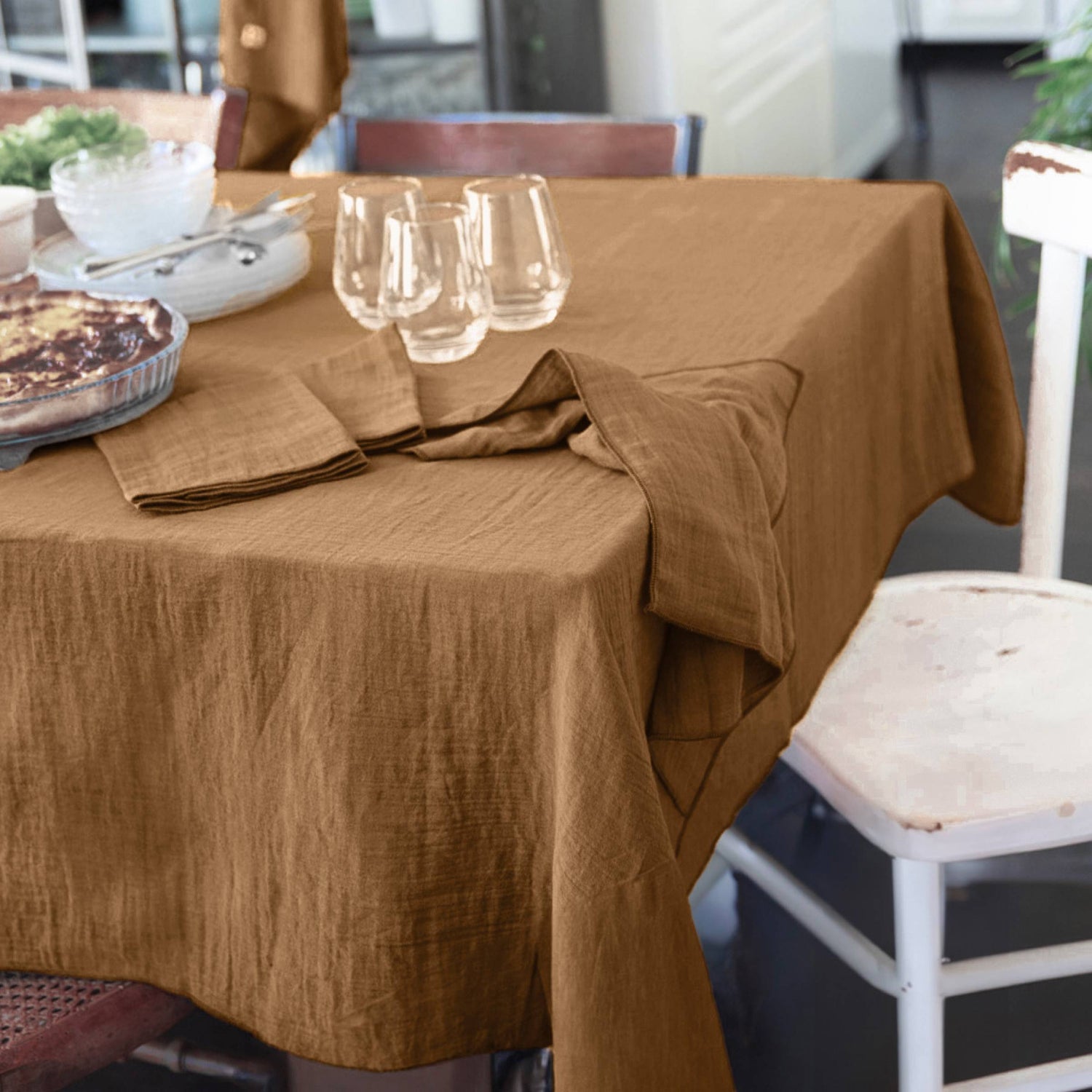 Camel muslin rectangular tablecloth