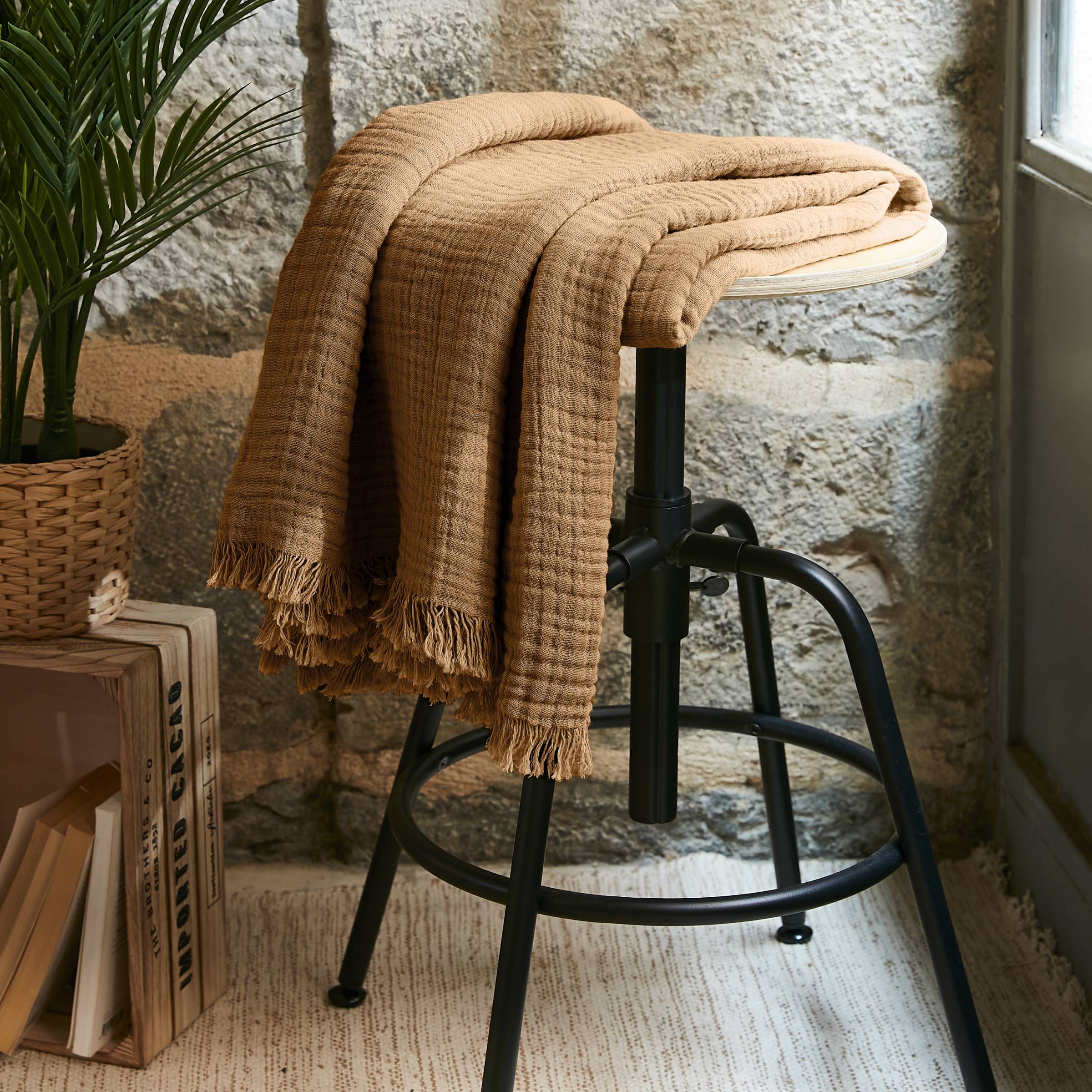 Camel muslin throw