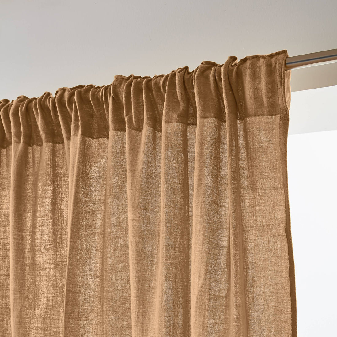 Camel muslin pencil pleat curtain