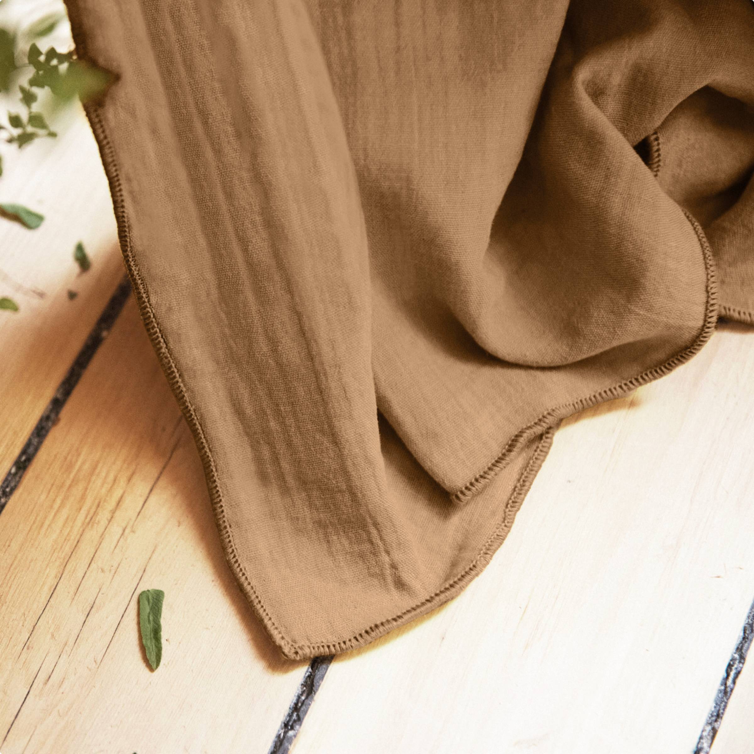 Camel muslin pencil pleat curtain