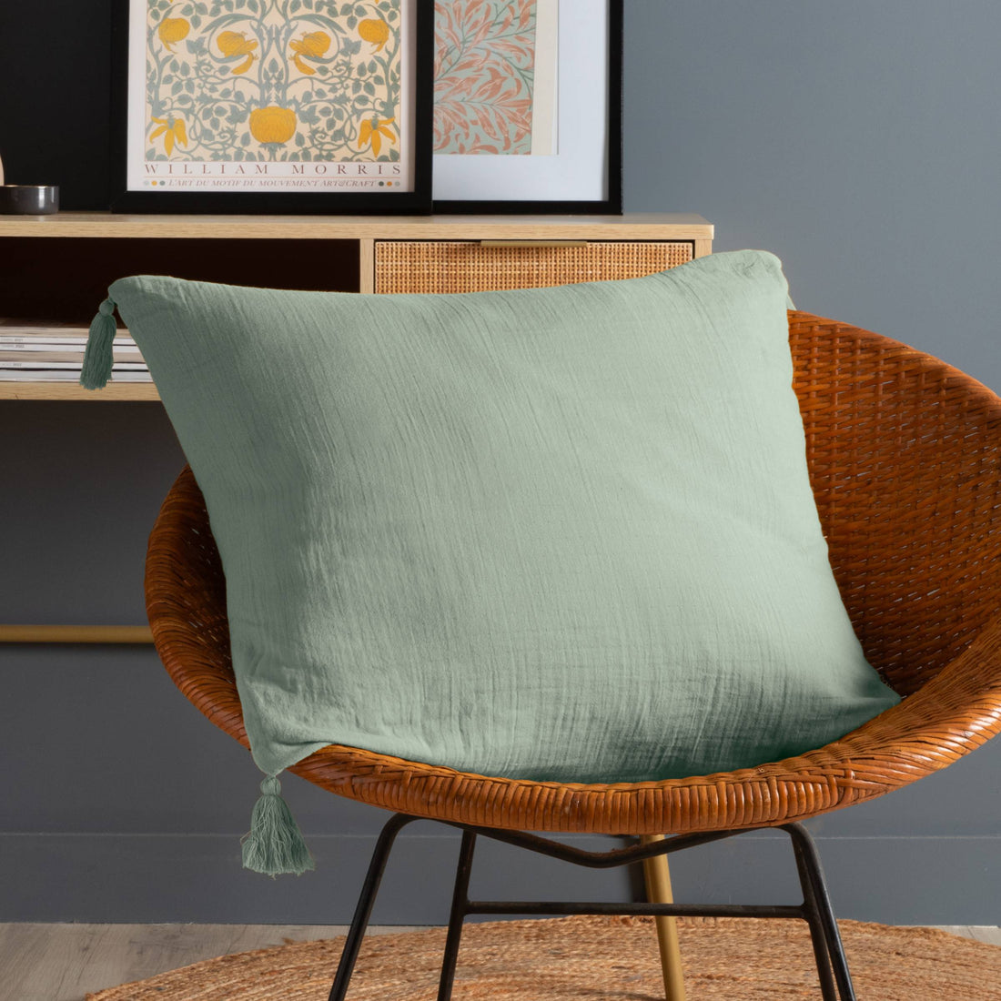 Eucalyptus green muslin cushion