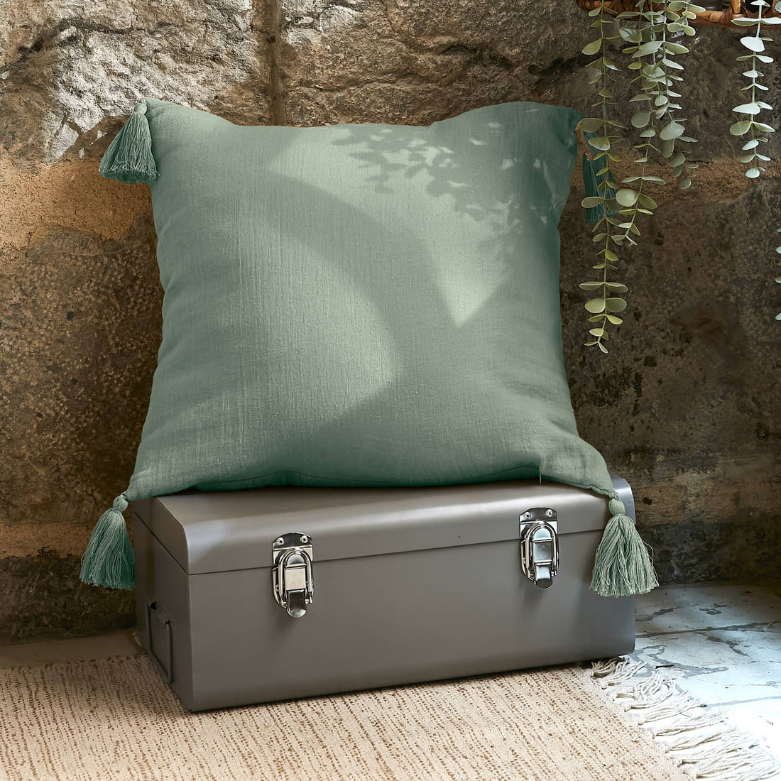 Eucalyptus green muslin cushion
