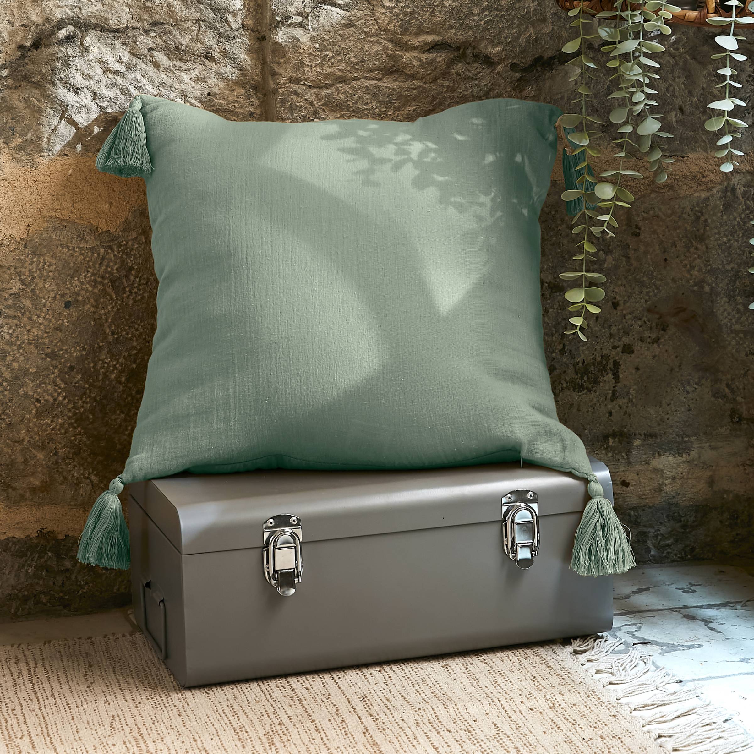 Eucalyptus green muslin cushion