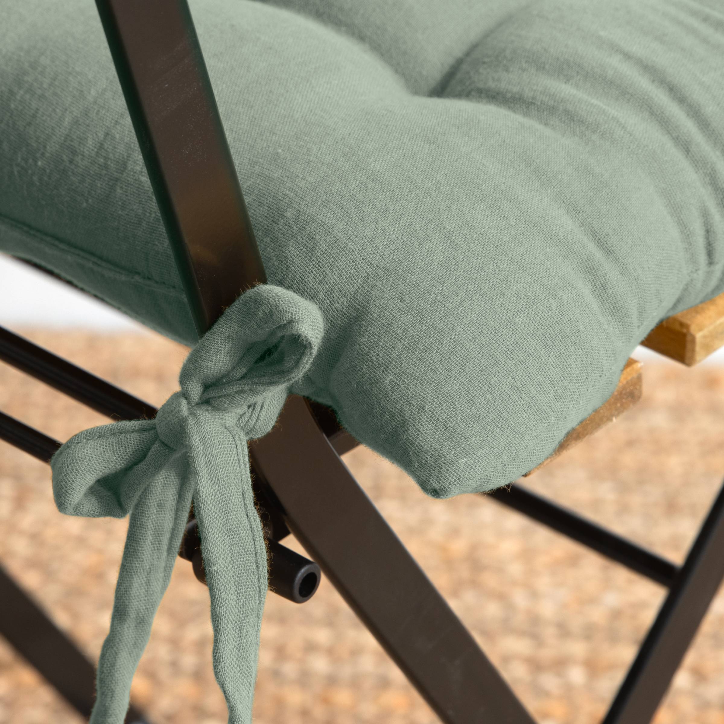 Eucalyptus green muslin chair cushion