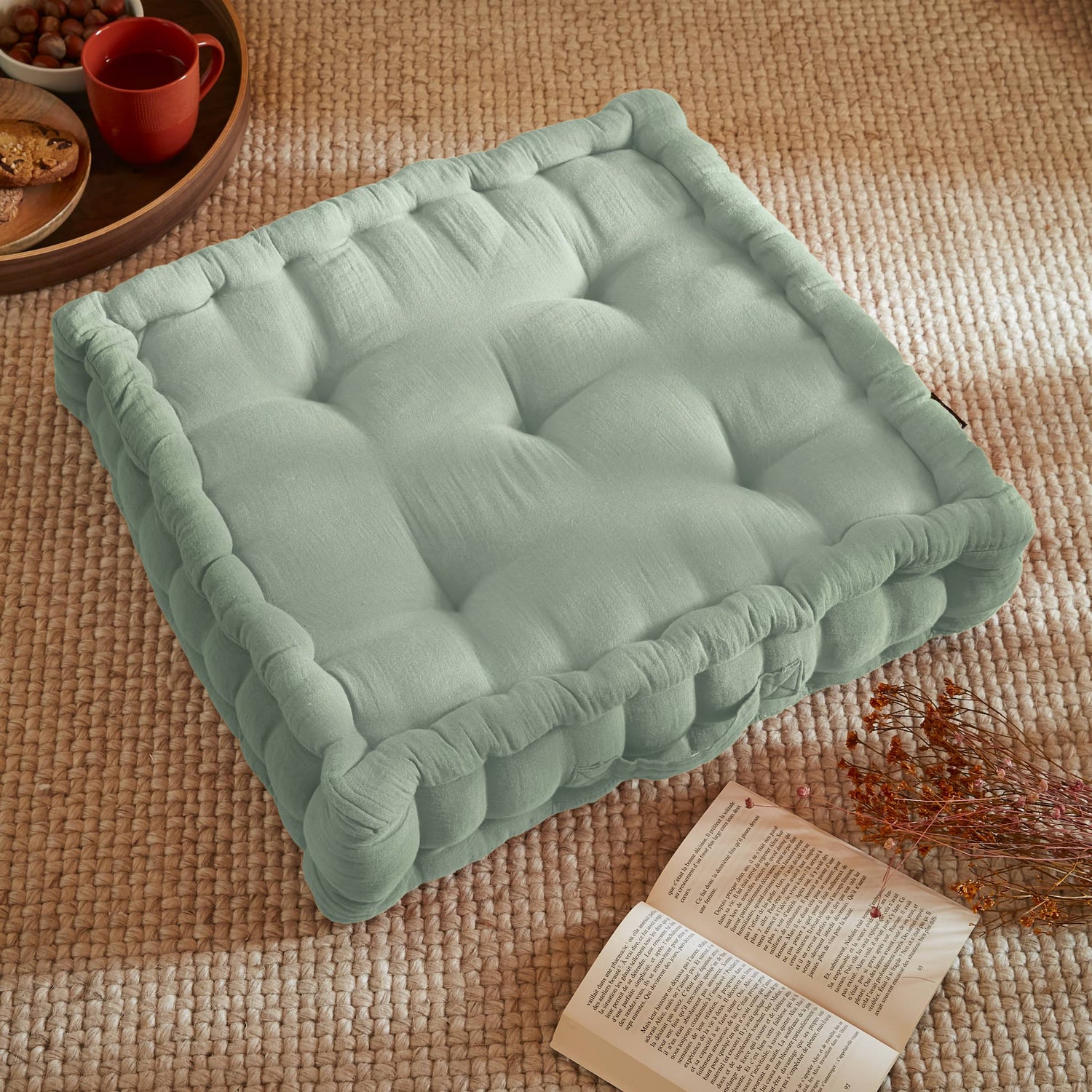 Eucalyptus green muslin floor cushion