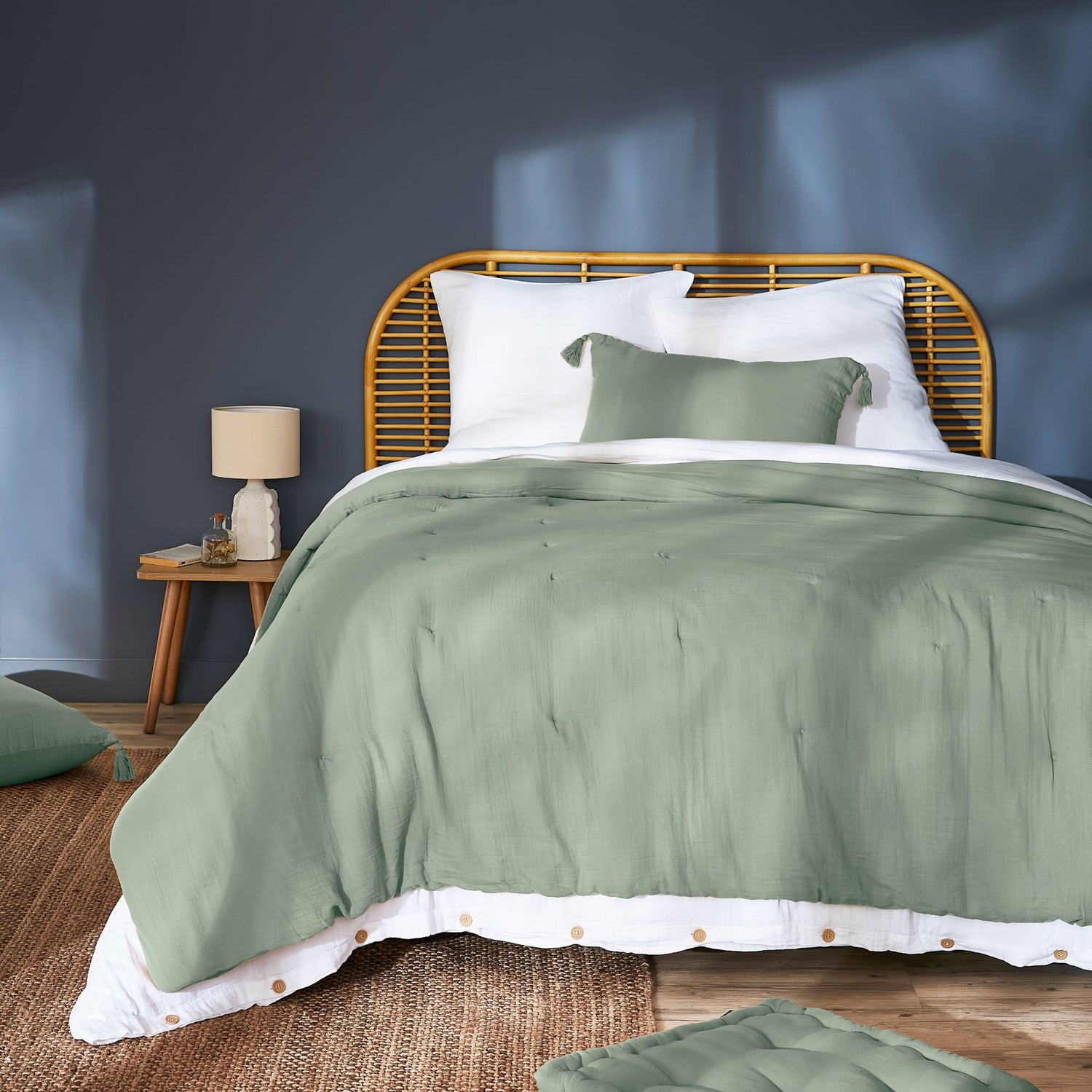 Eucalyptus green muslin bedspread