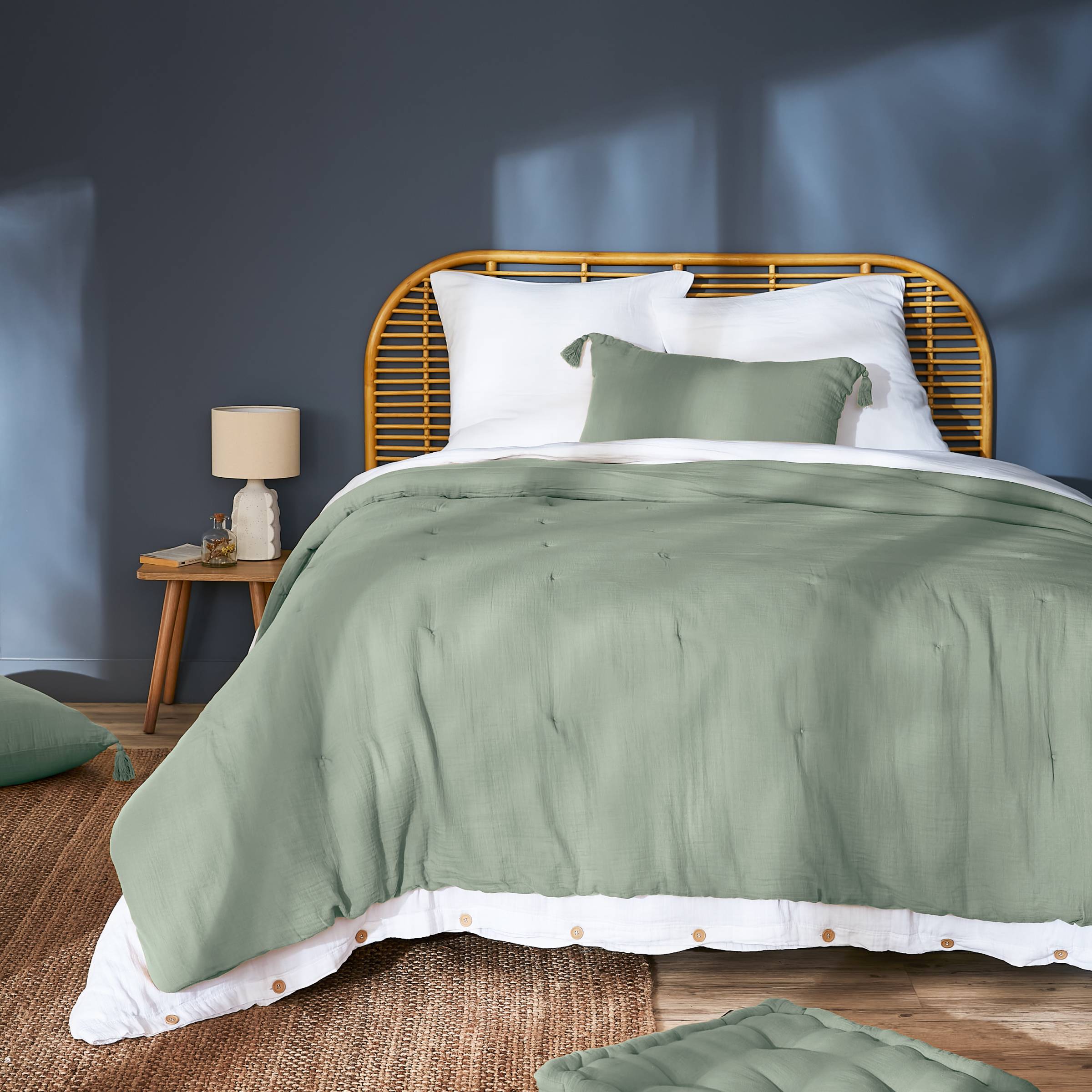 Eucalyptus green muslin bedspread