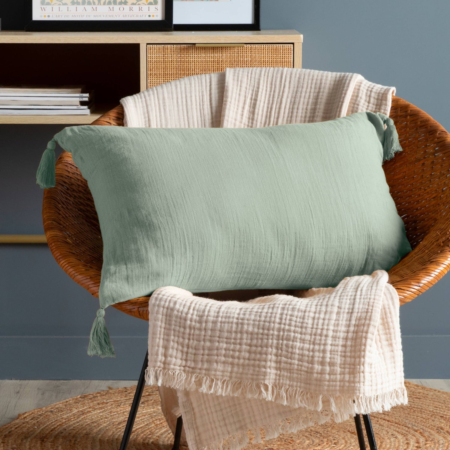 Eucalyptus green muslin cushion