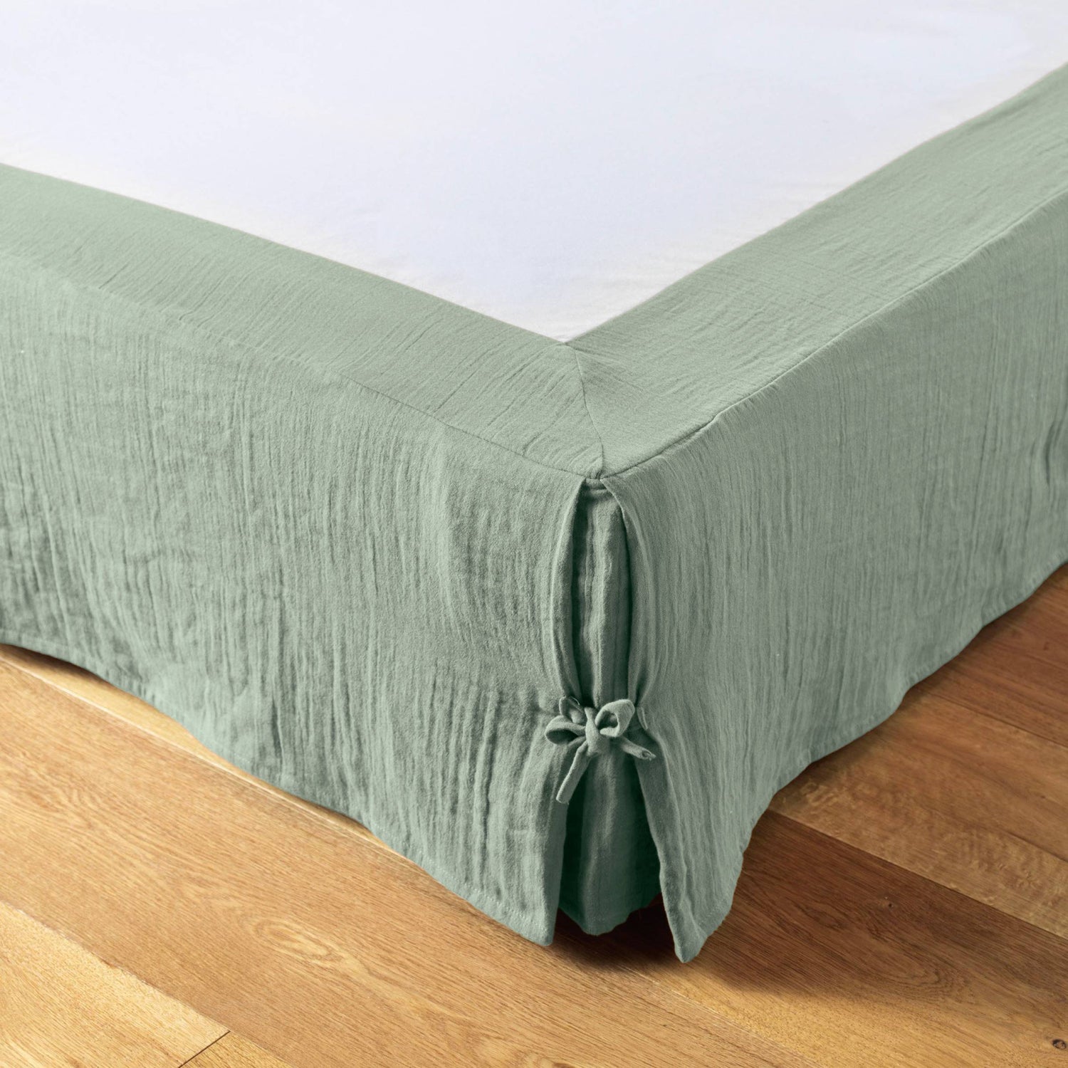Eucalyptus green muslin bed skirt