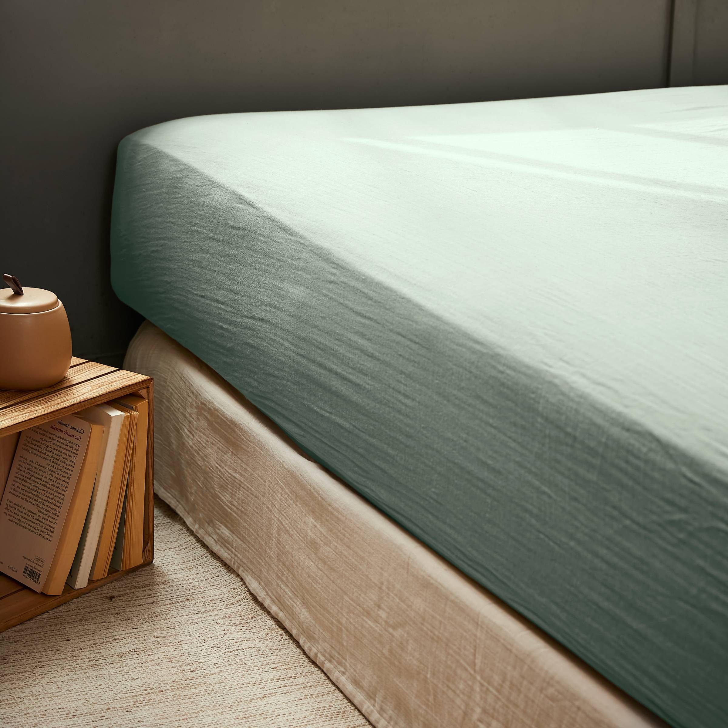 Eucalyptus green muslin fitted sheet