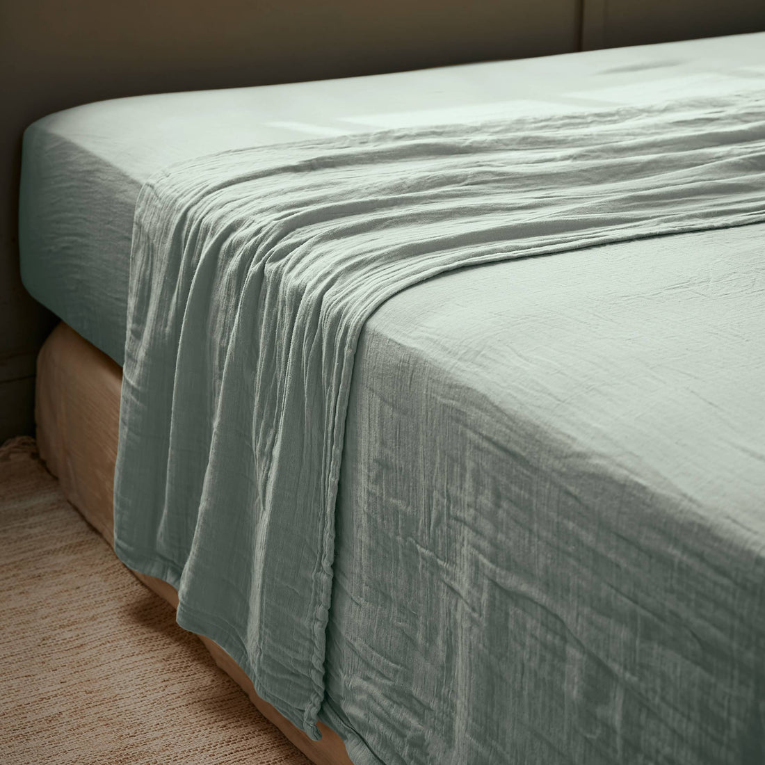 Eucalyptus green muslin flat sheet