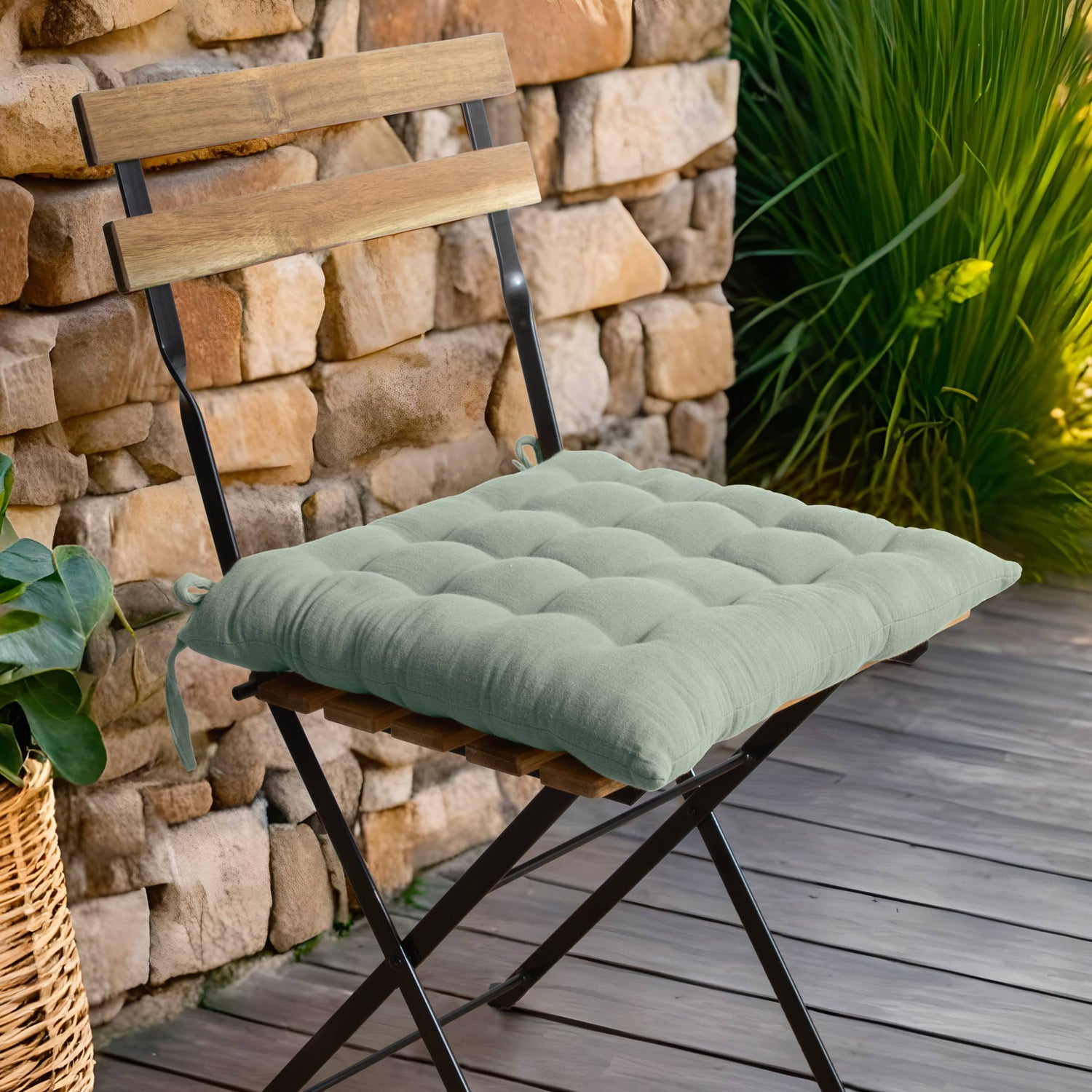Eucalyptus green muslin chair cushion