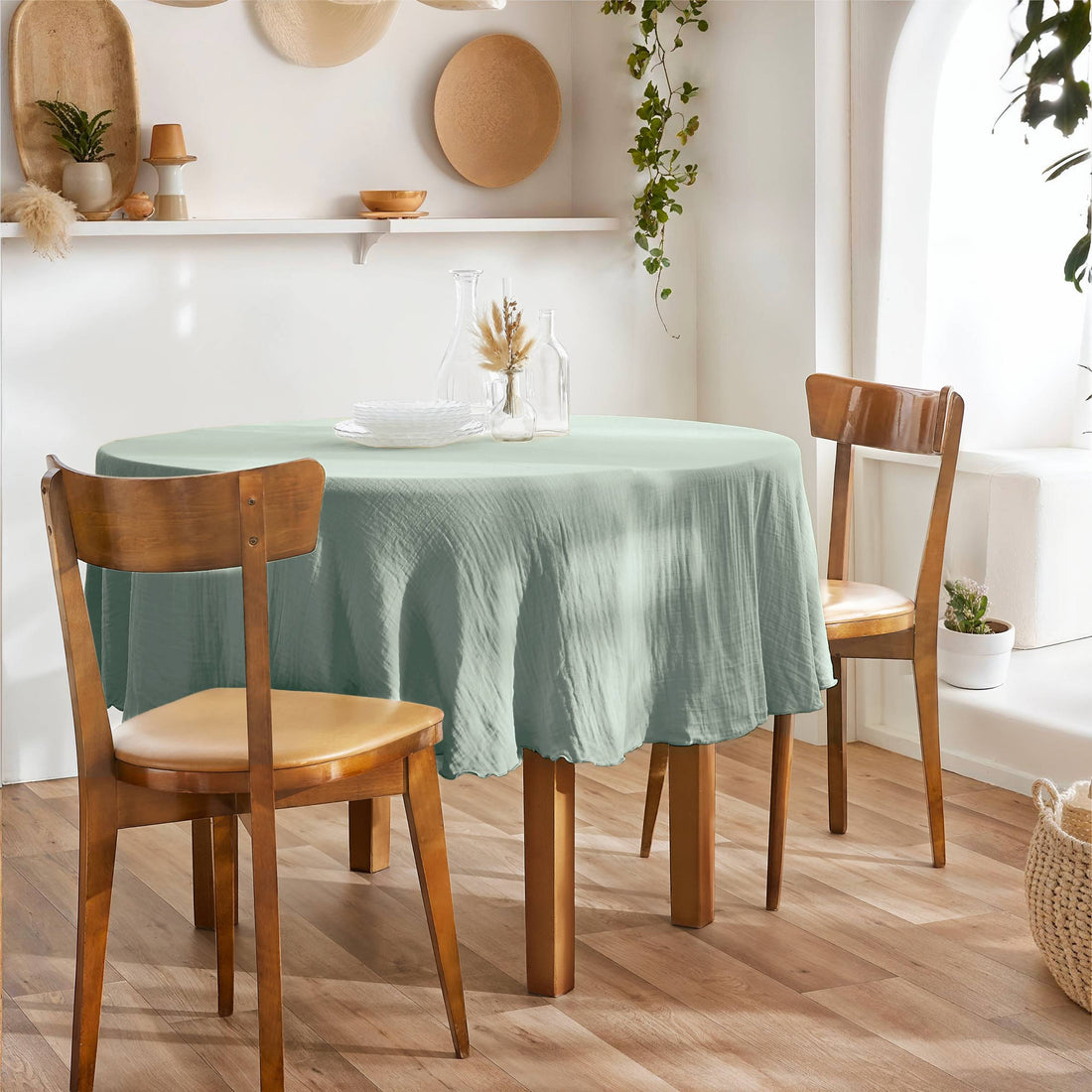 Eucalyptus green round muslin tablecloth