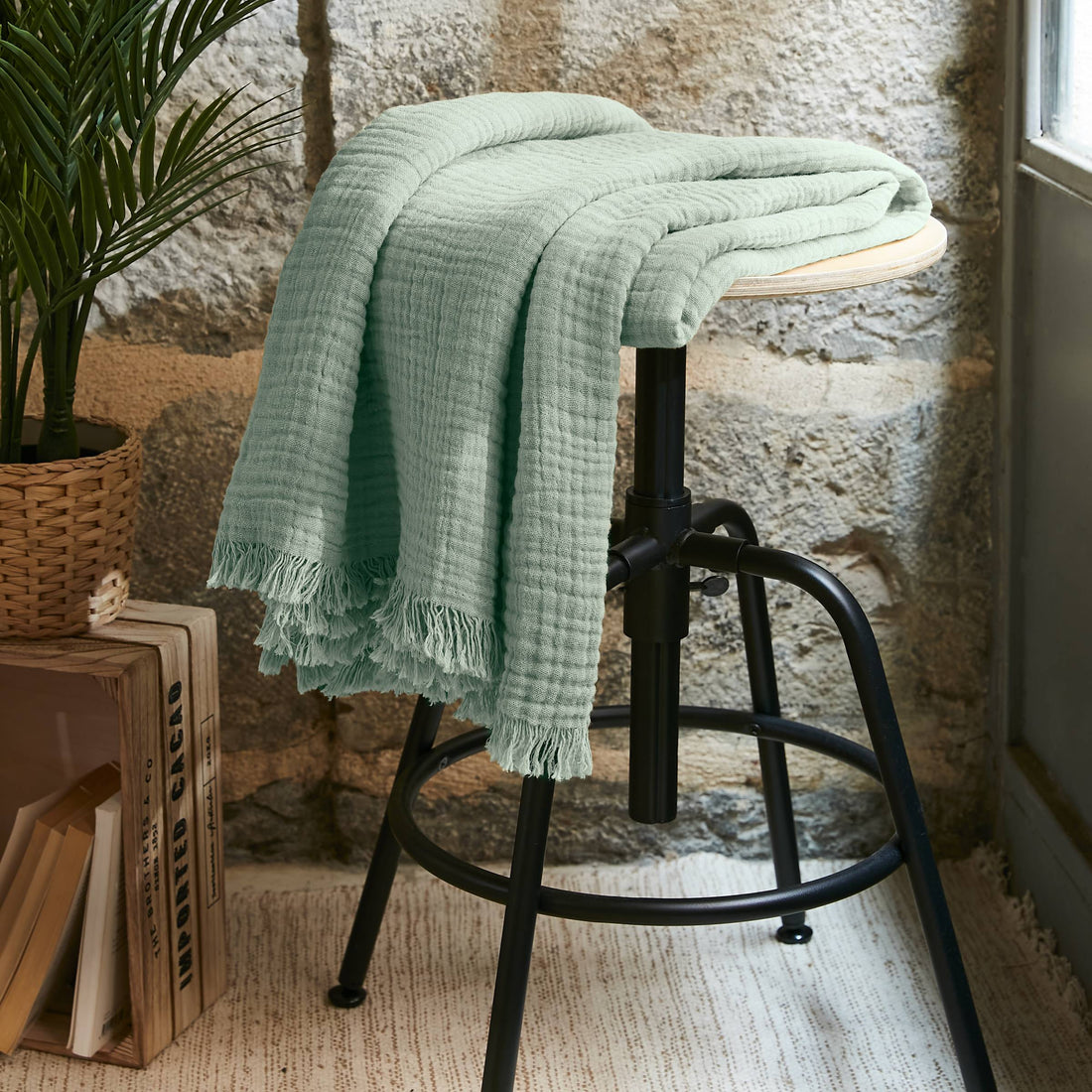 Eucalyptus green muslin throw