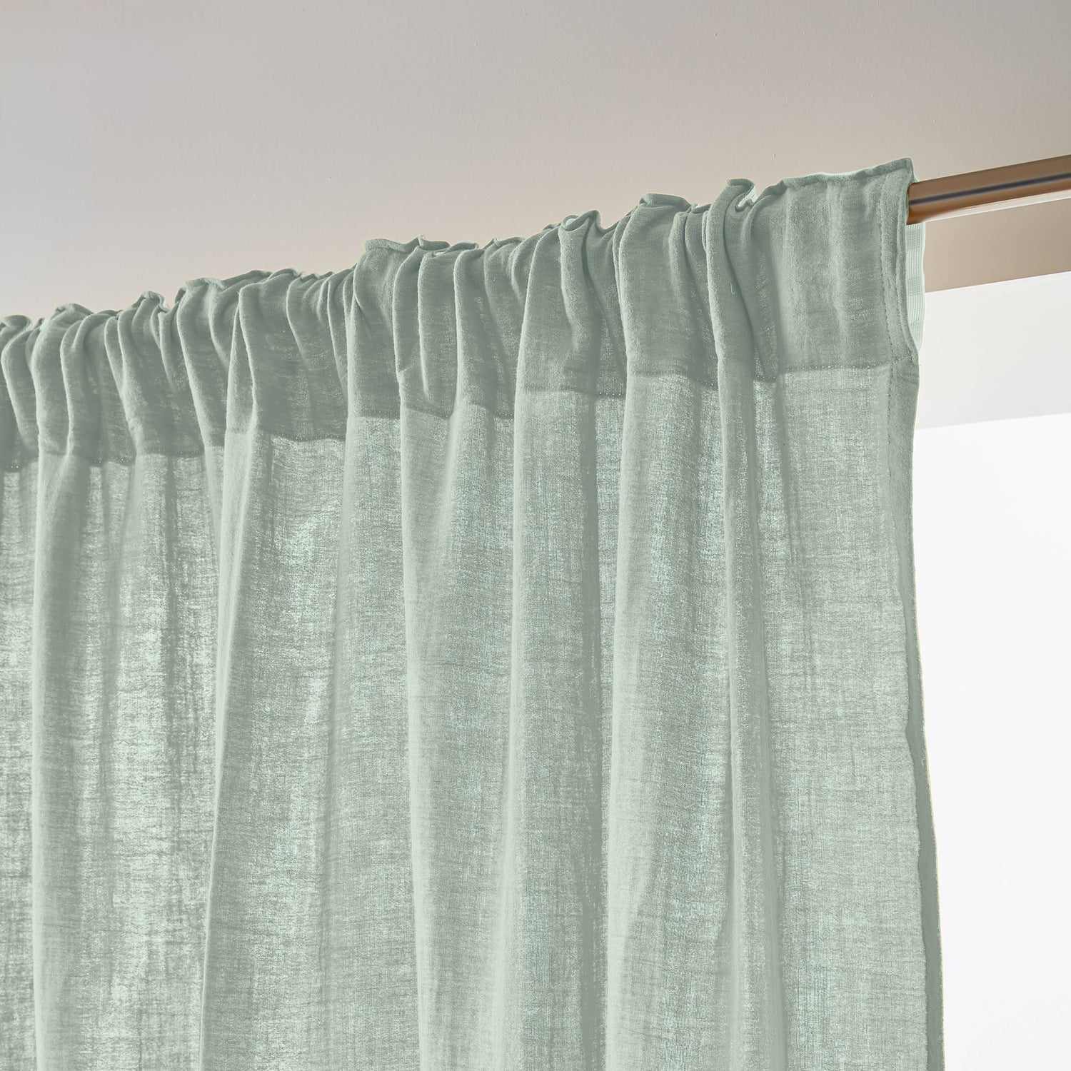 Eucalyptus green muslin pencil pleat curtain