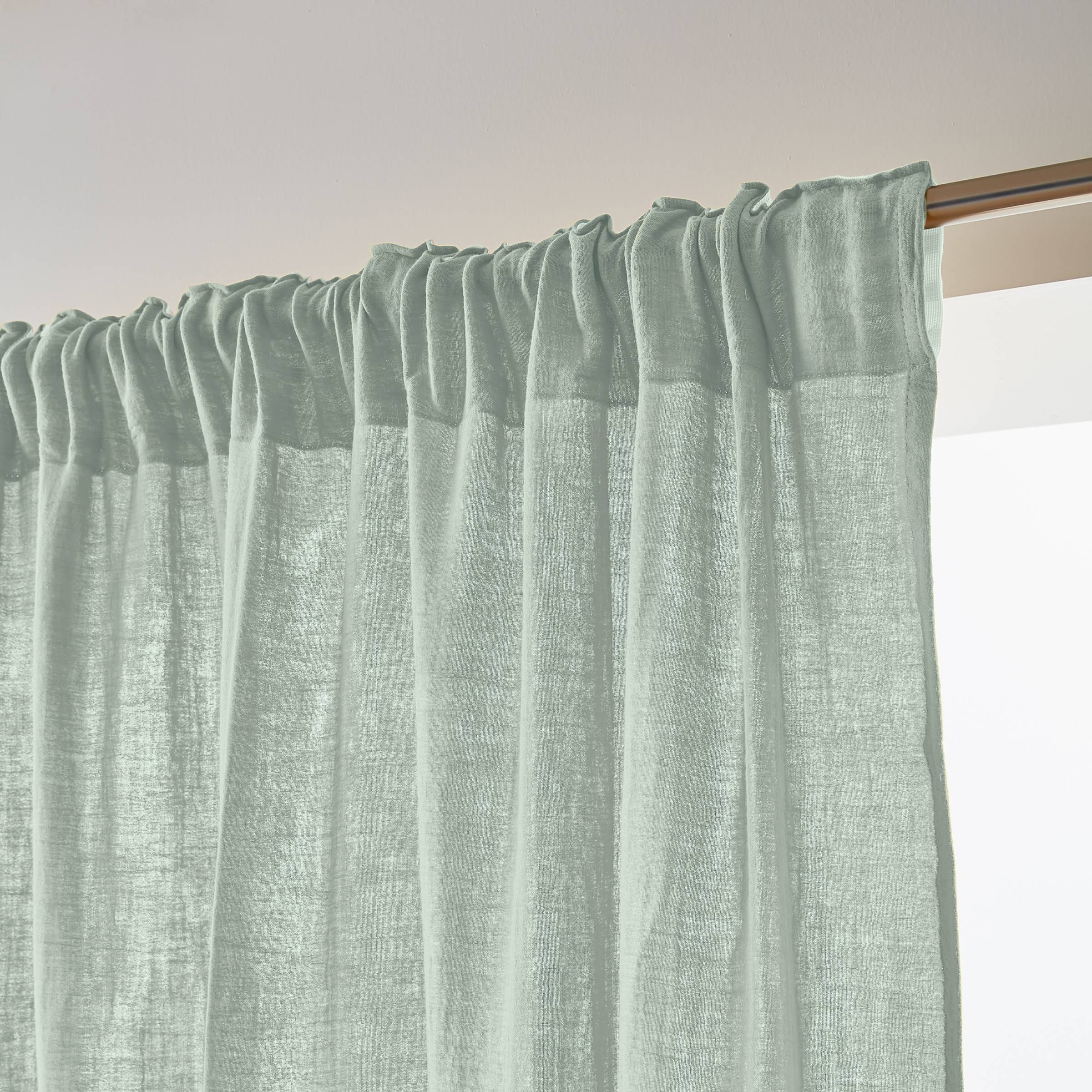 Eucalyptus green muslin pencil pleat curtain