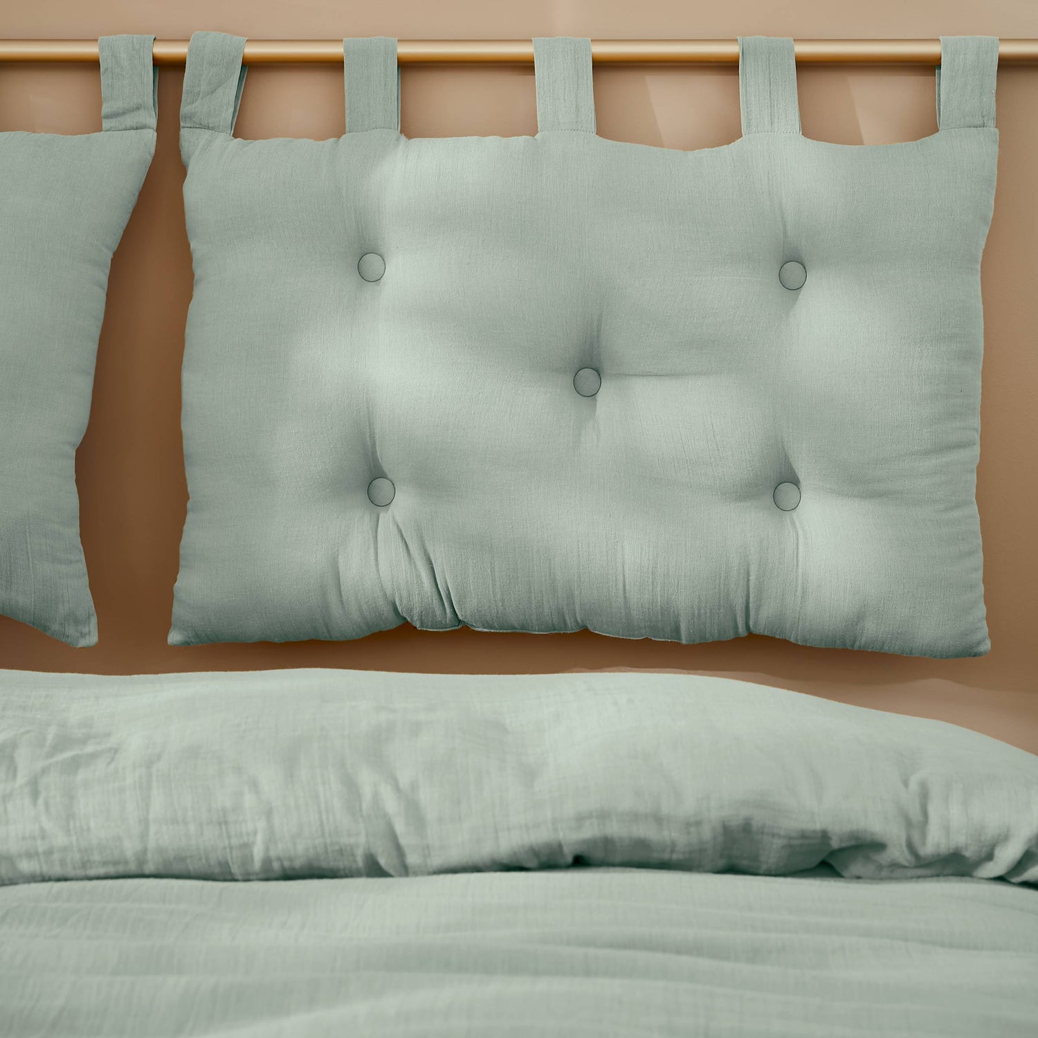 Eucalyptus green muslin headboard