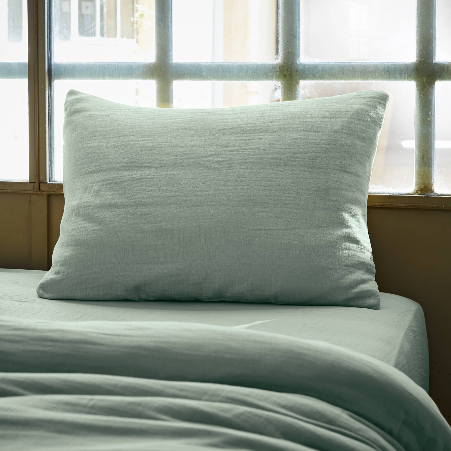Eucalyptus green muslin pillowcase