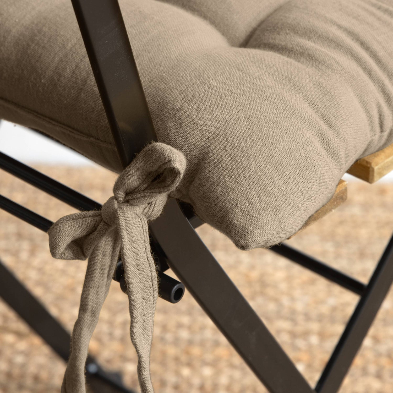 Taupe muslin chair cushion 